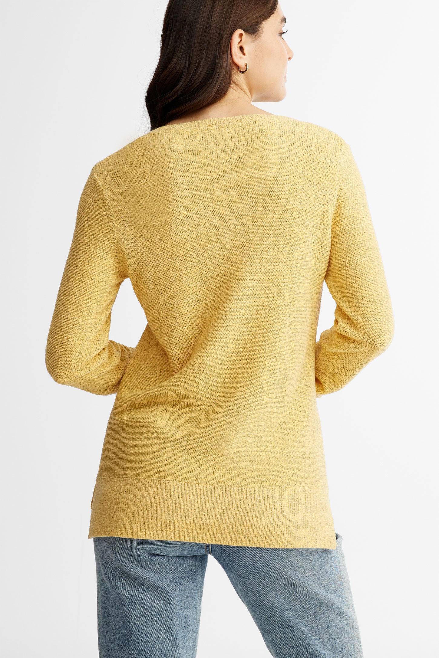 Chandail tricot col en V - Femme && JAUNE