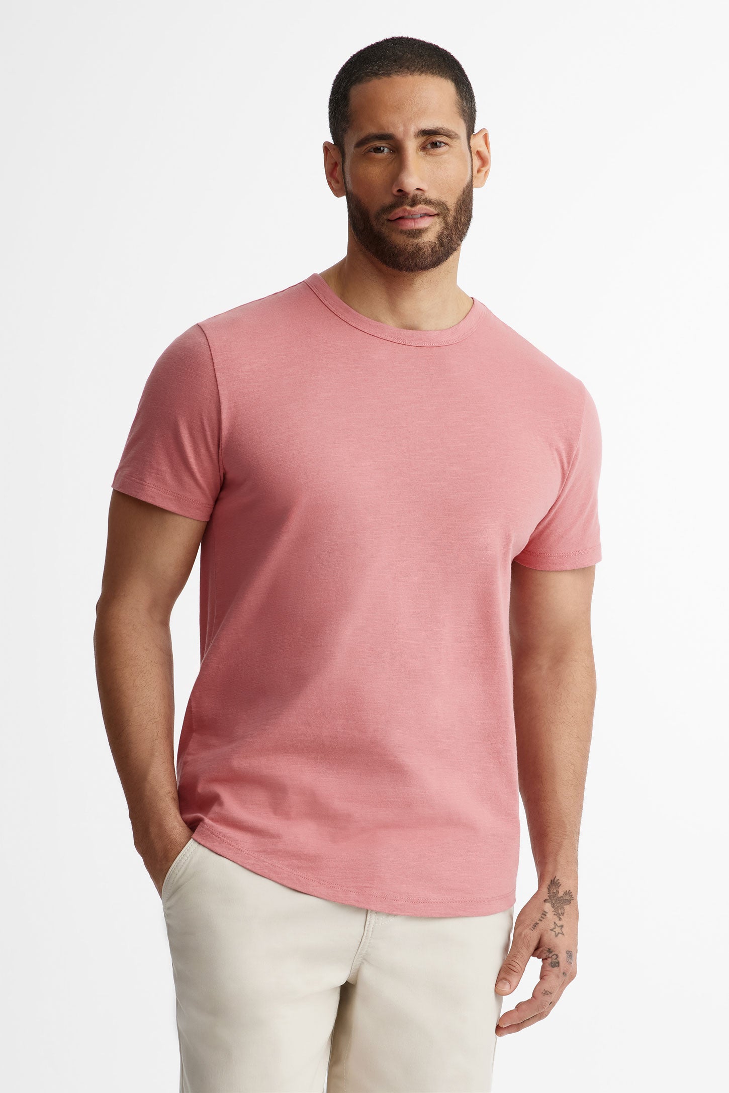 T-shirt col rond en coton - Homme && ROSE