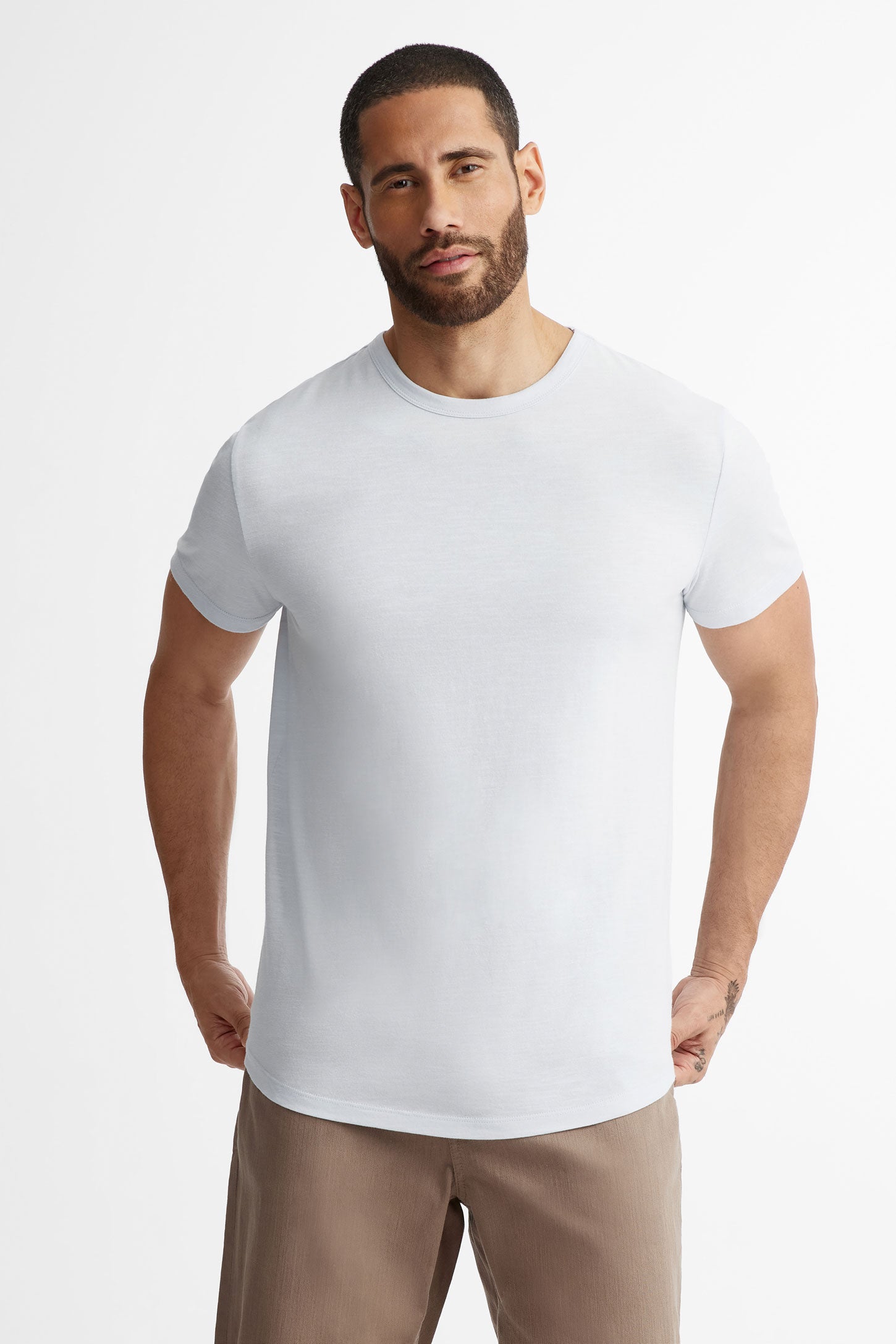 T-shirt col rond en coton - Homme && BLEU