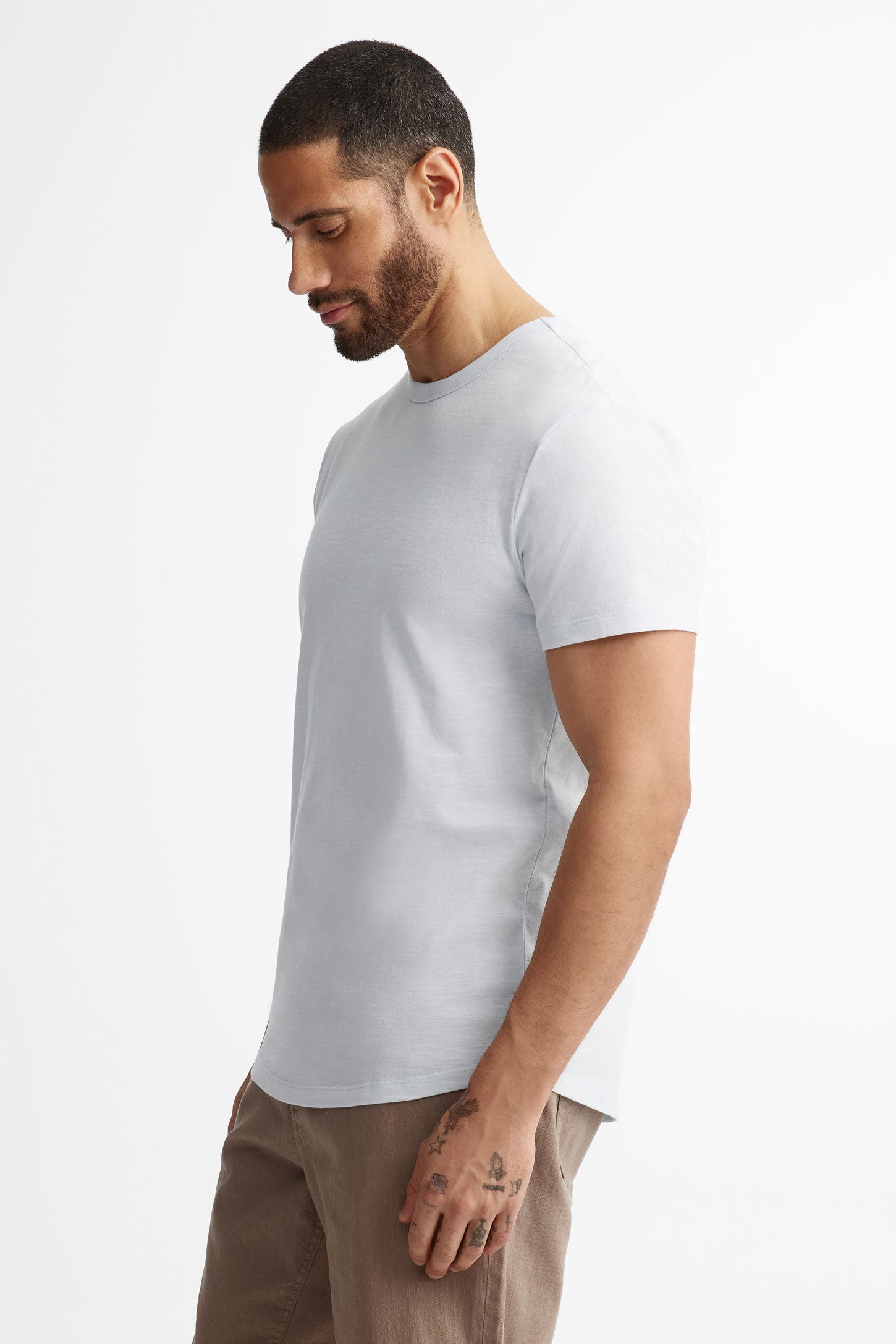 T-shirt col rond en coton - Homme && BLEU