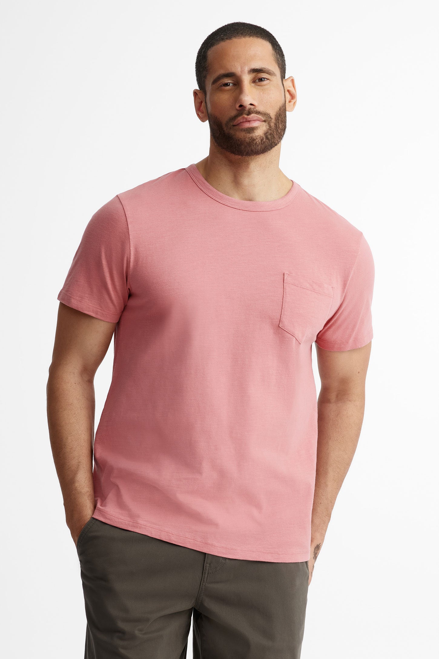 T-shirt col rond à poche en coton - Homme && ROSE