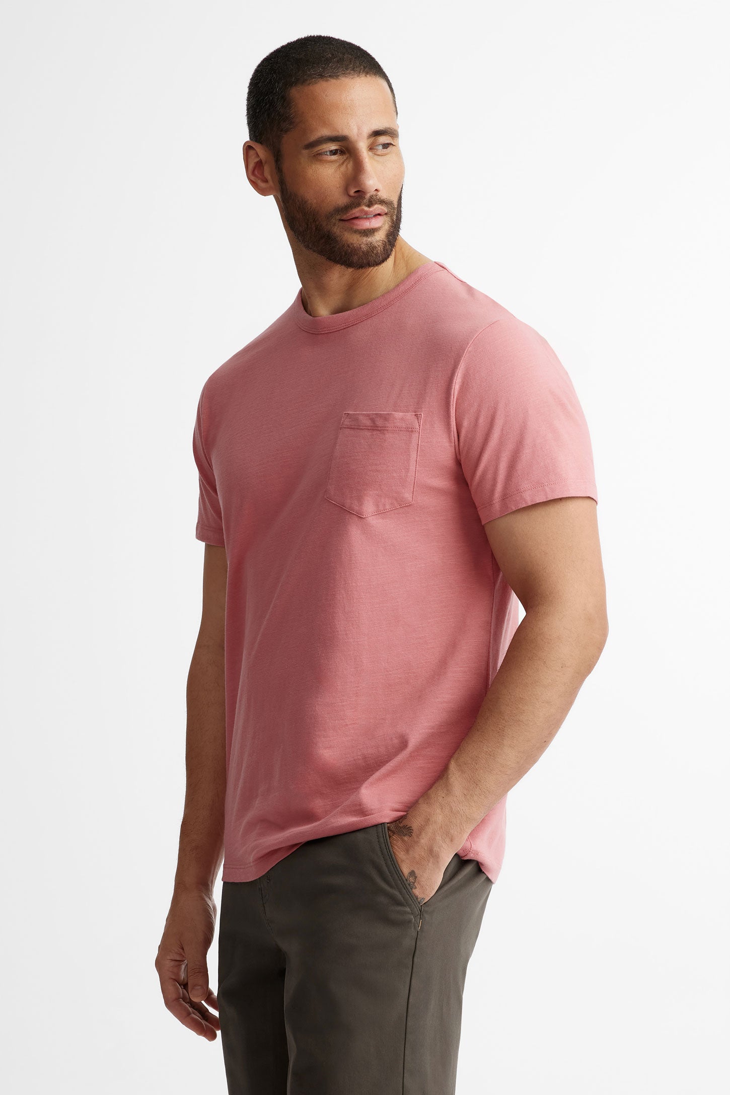 T-shirt col rond à poche en coton - Homme && ROSE