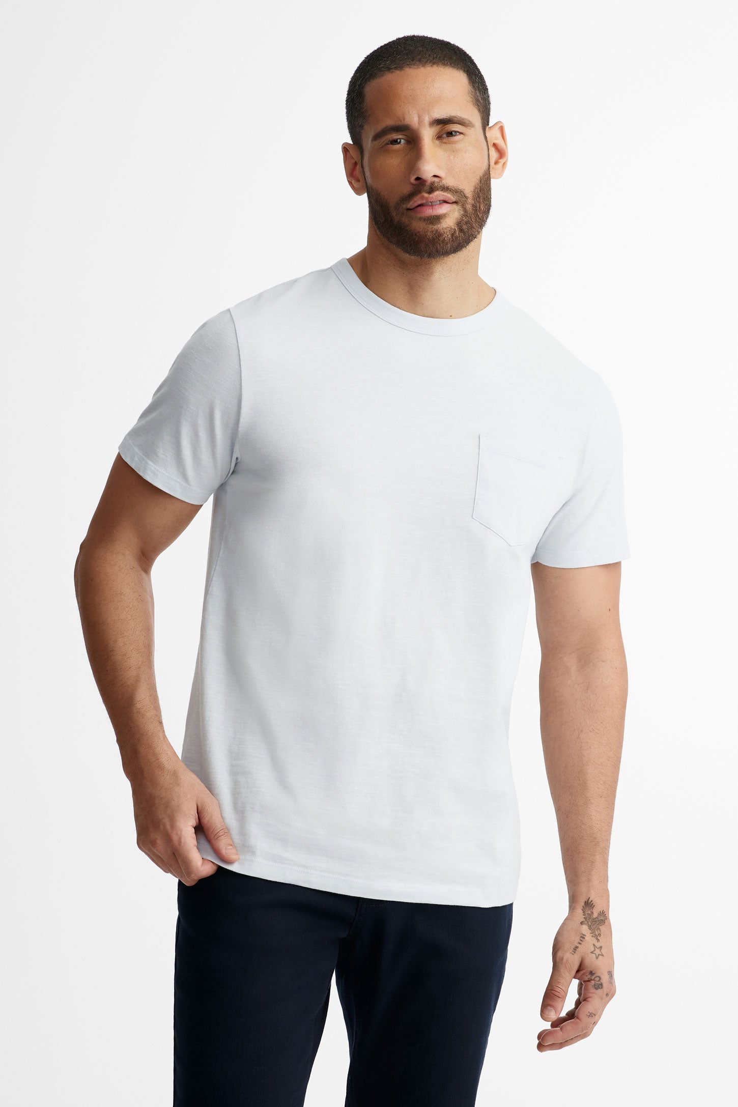 T-shirt col rond à poche en coton - Homme && BLEU