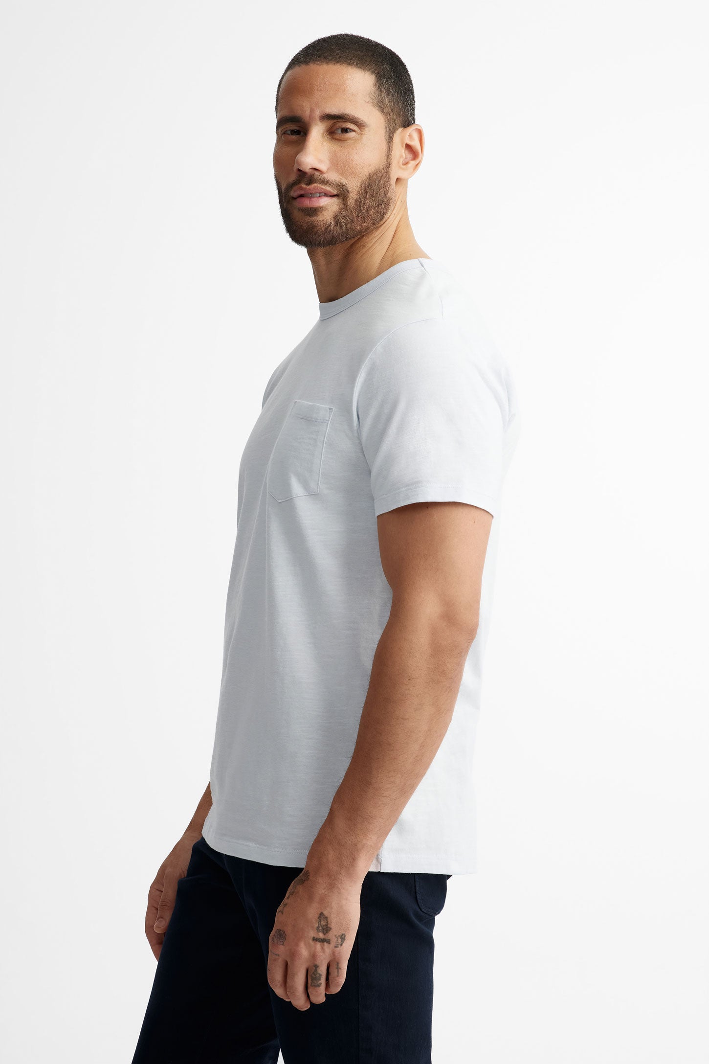 T-shirt col rond à poche en coton - Homme && BLEU