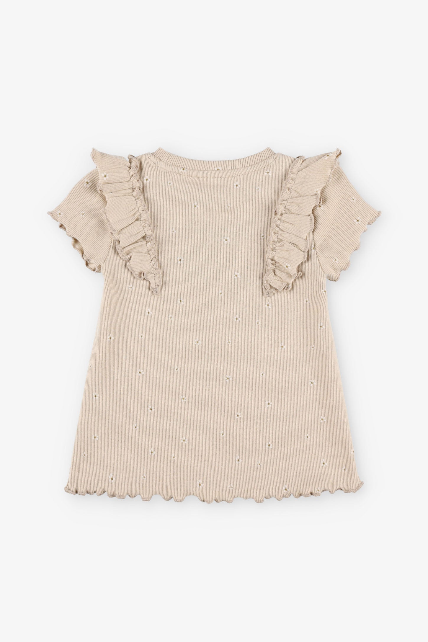 T-shirt côtelé volants aux épaules  - Bébé fille && BEIGE/MULTI