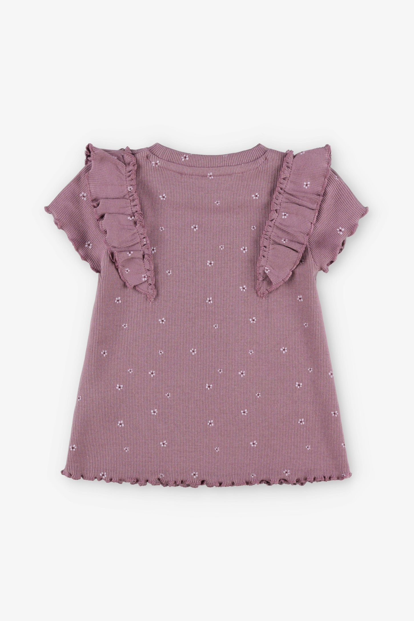 T-shirt côtelé volants aux épaules  - Bébé fille && MAUVE/MULTI