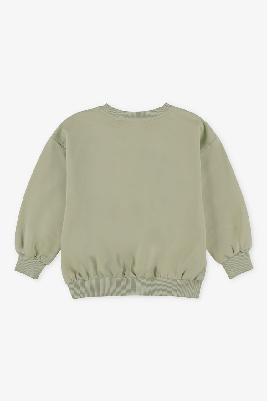 Chandail col rond coton ouaté - Bébé fille && VERT
