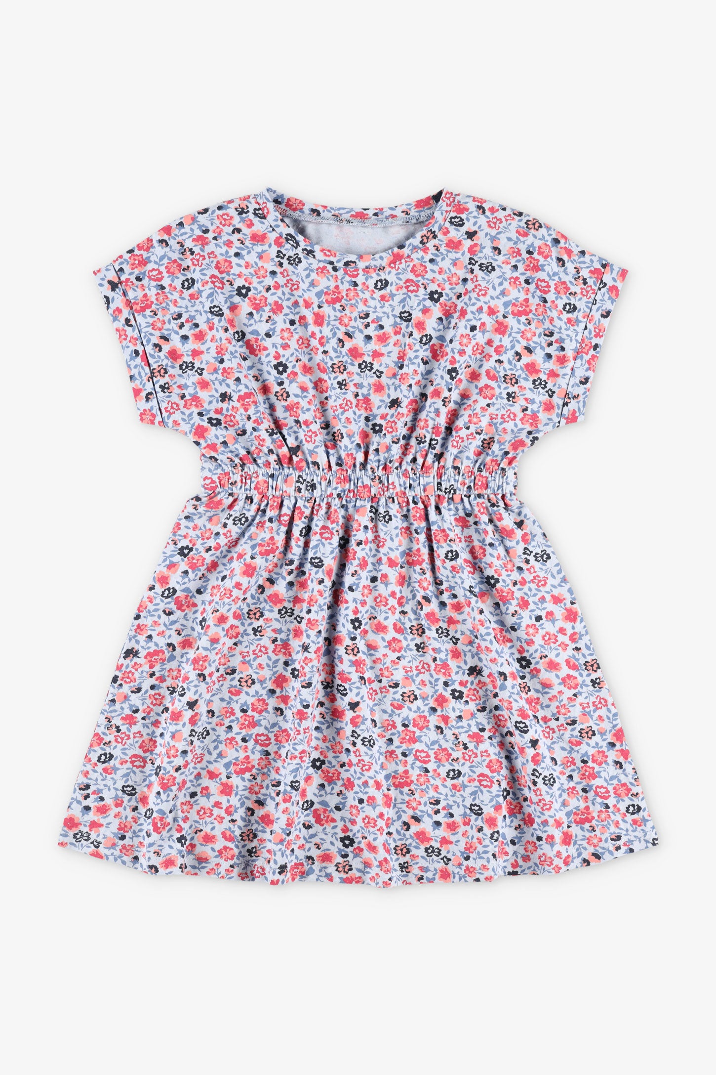 Robe manches courtes à volants coton - Bébé fille && BLEU MULTI