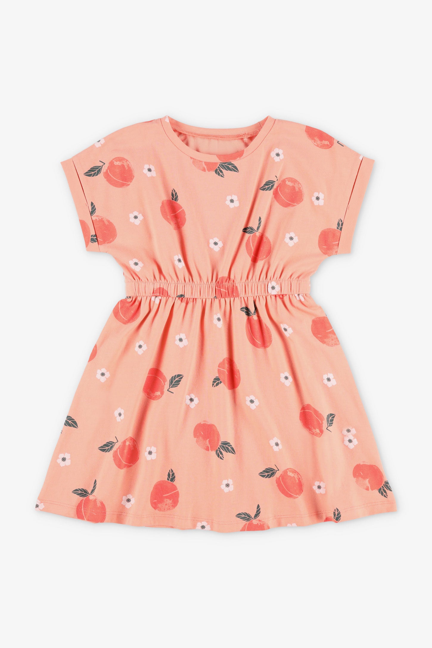 Robe manches courtes à volants coton, 2T-3T - Bébé fille && ORANGE MULTI