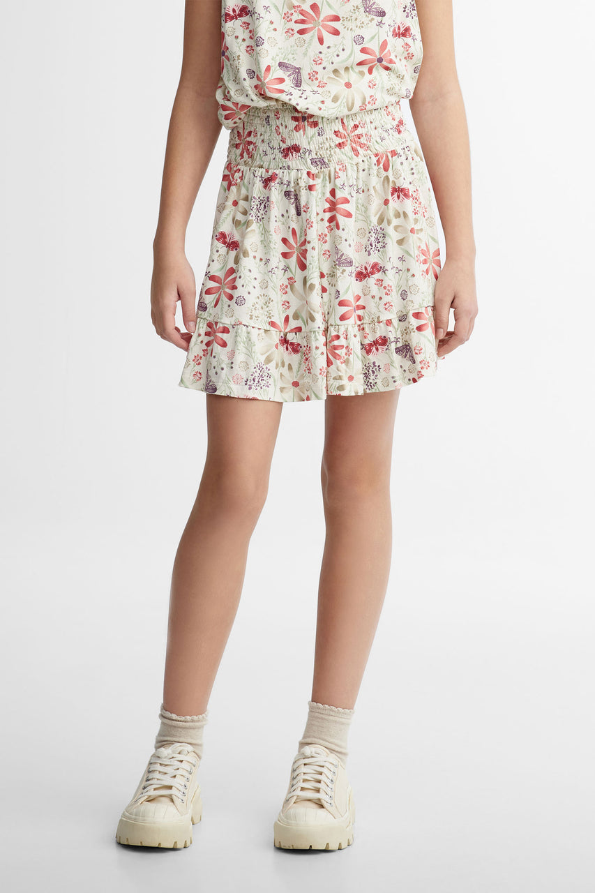 Short skirt honeycomb waist printed - Teenage girl