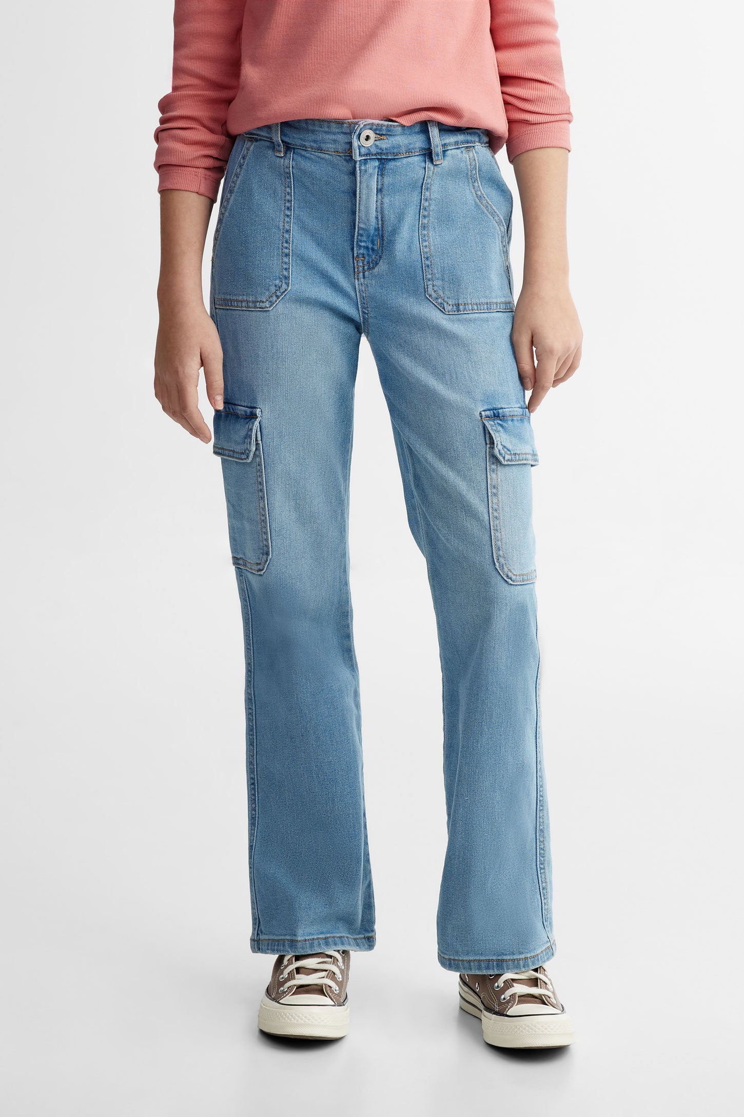 Jeans cargo jambe évasée - Ado fille && BLEU