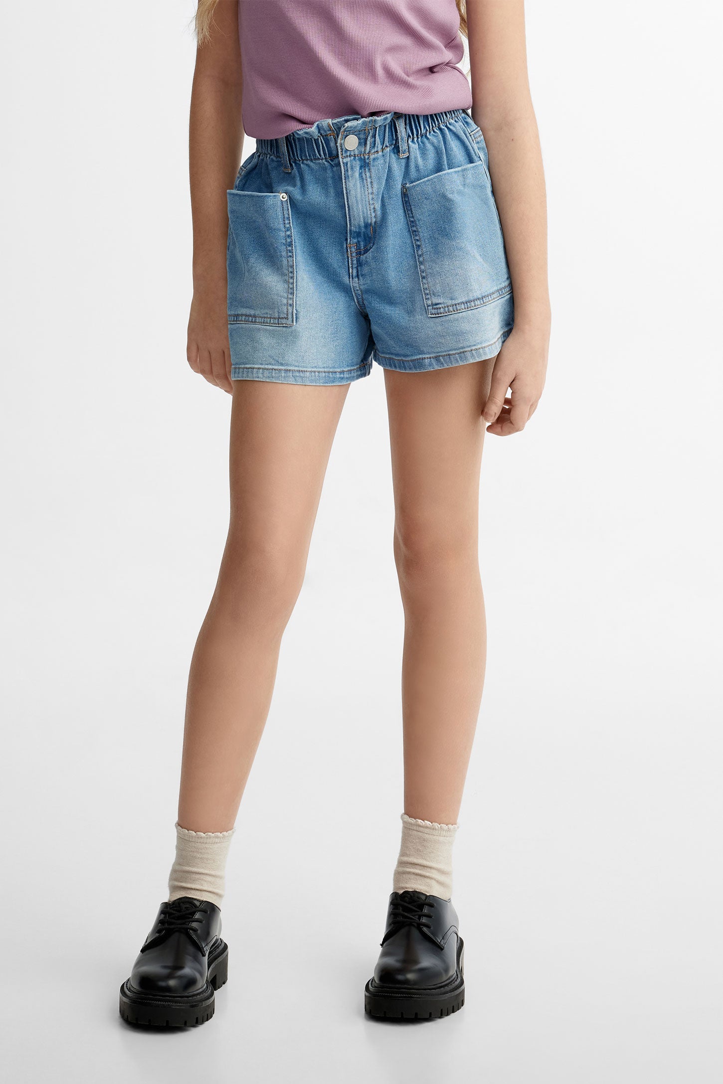 Short ''Paperbag'' en jeans - Ado fille && BLEU