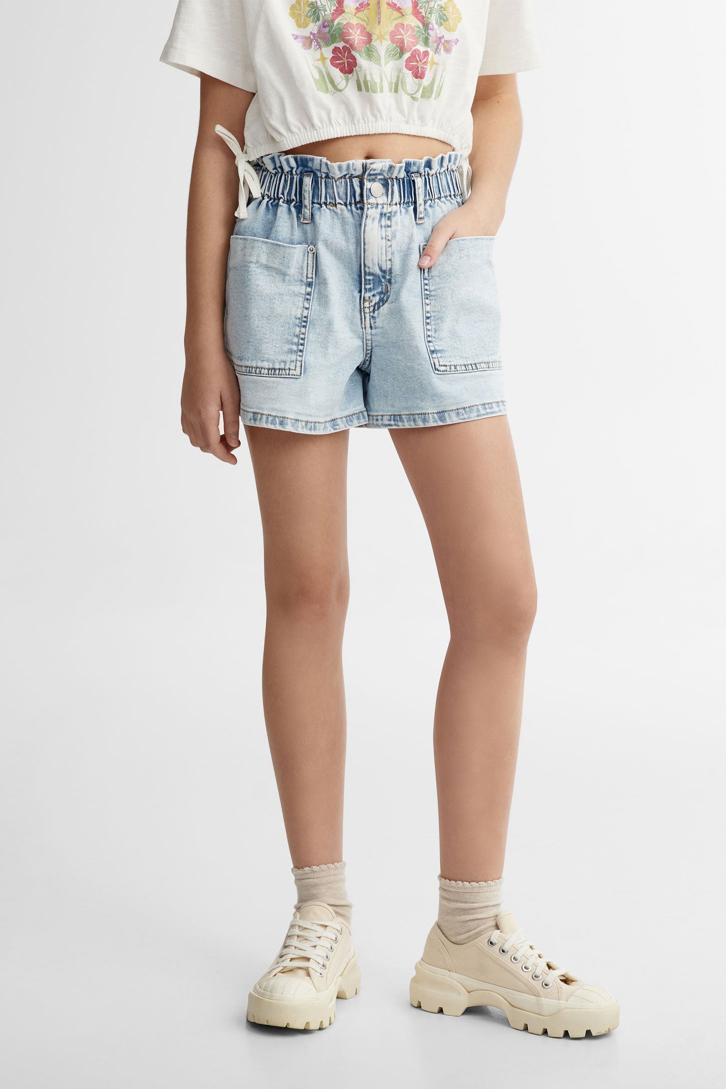 Short ''Paperbag'' en jeans - Ado fille && BLEU CLAIR