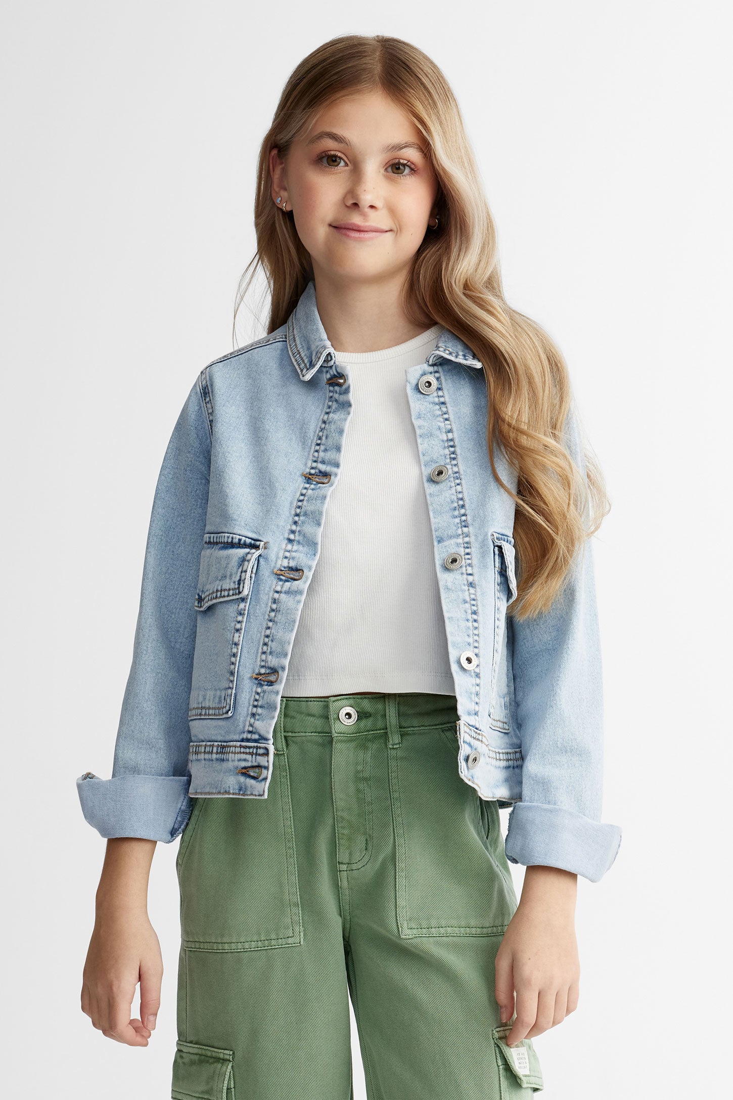 Veste en jeans coupe ample - Ado fille && BLEU PALE