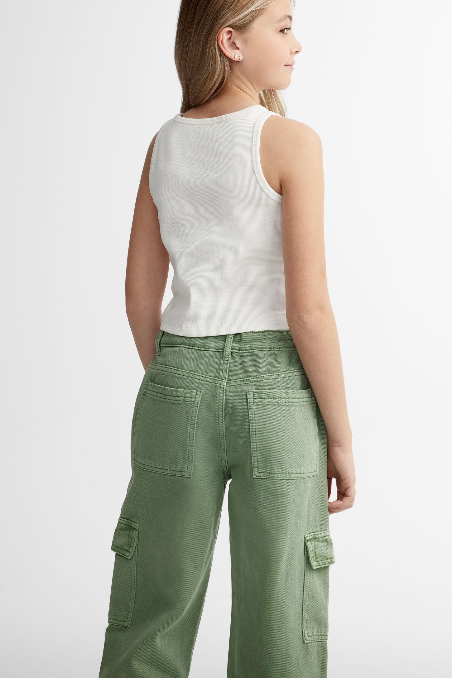 Jeans cargo jambe large - Ado fille && VERT
