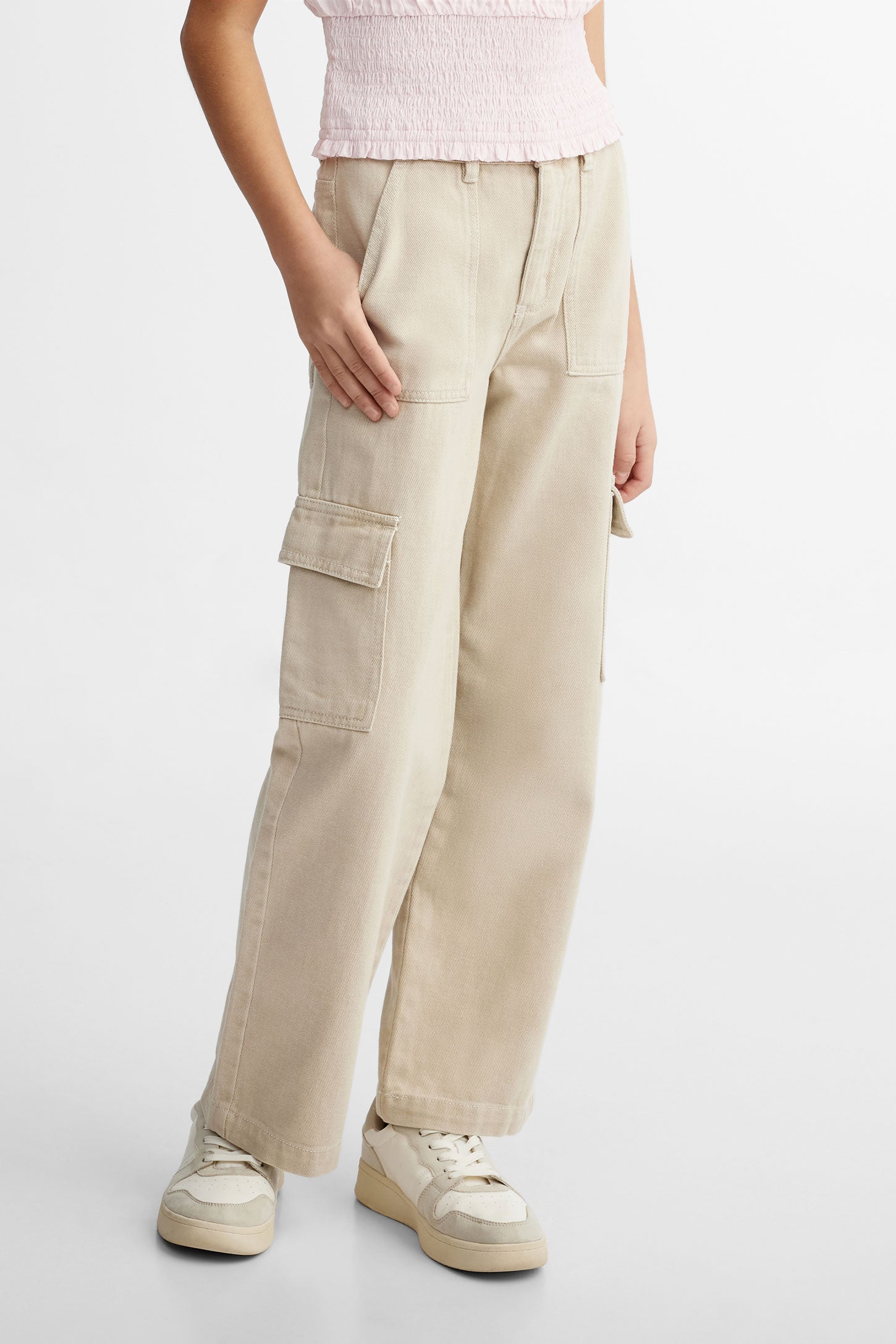Jeans cargo jambe large - Ado fille && BEIGE