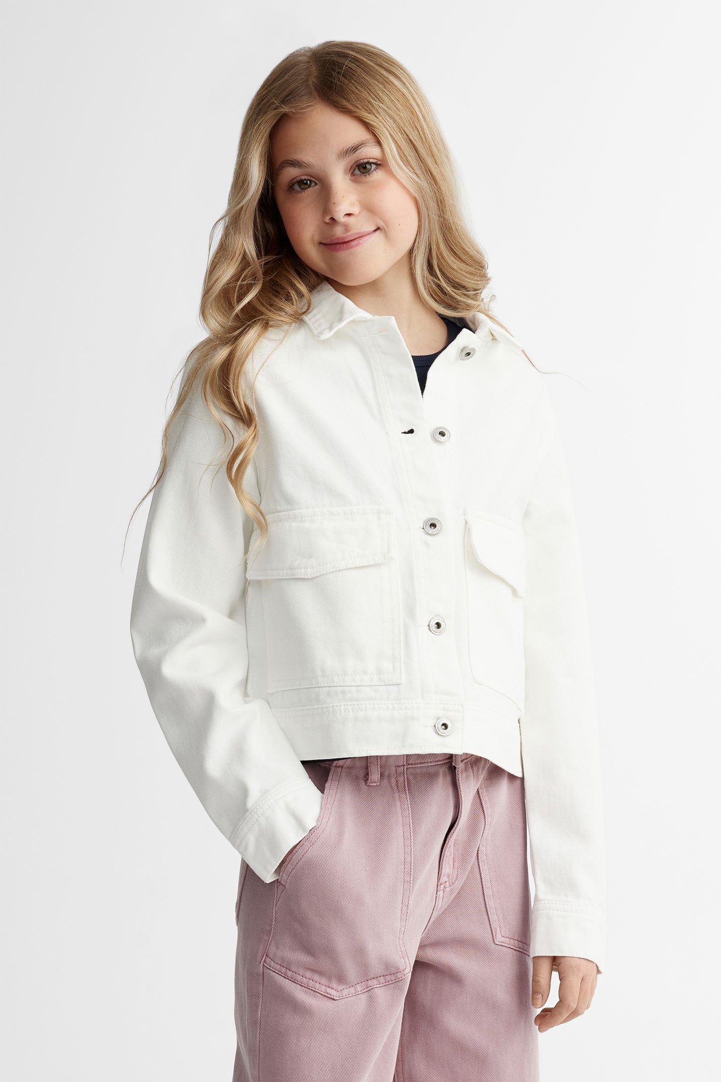 Veste en jeans coupe ample - Ado fille && BLANC