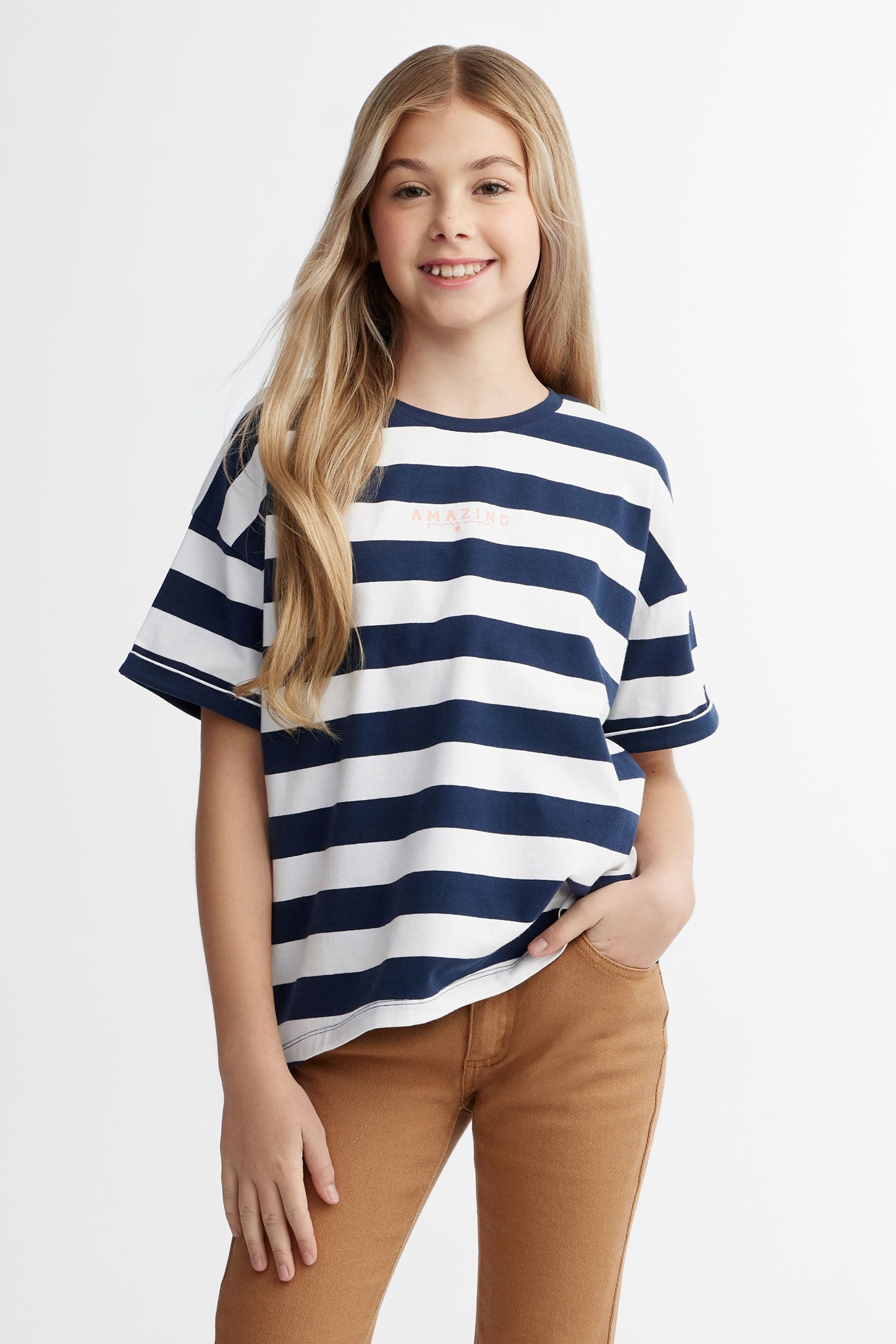 Duos futés, T-shirt coupe ample coton, 2/25$ - Ado fille && BLEU MARINE MUL