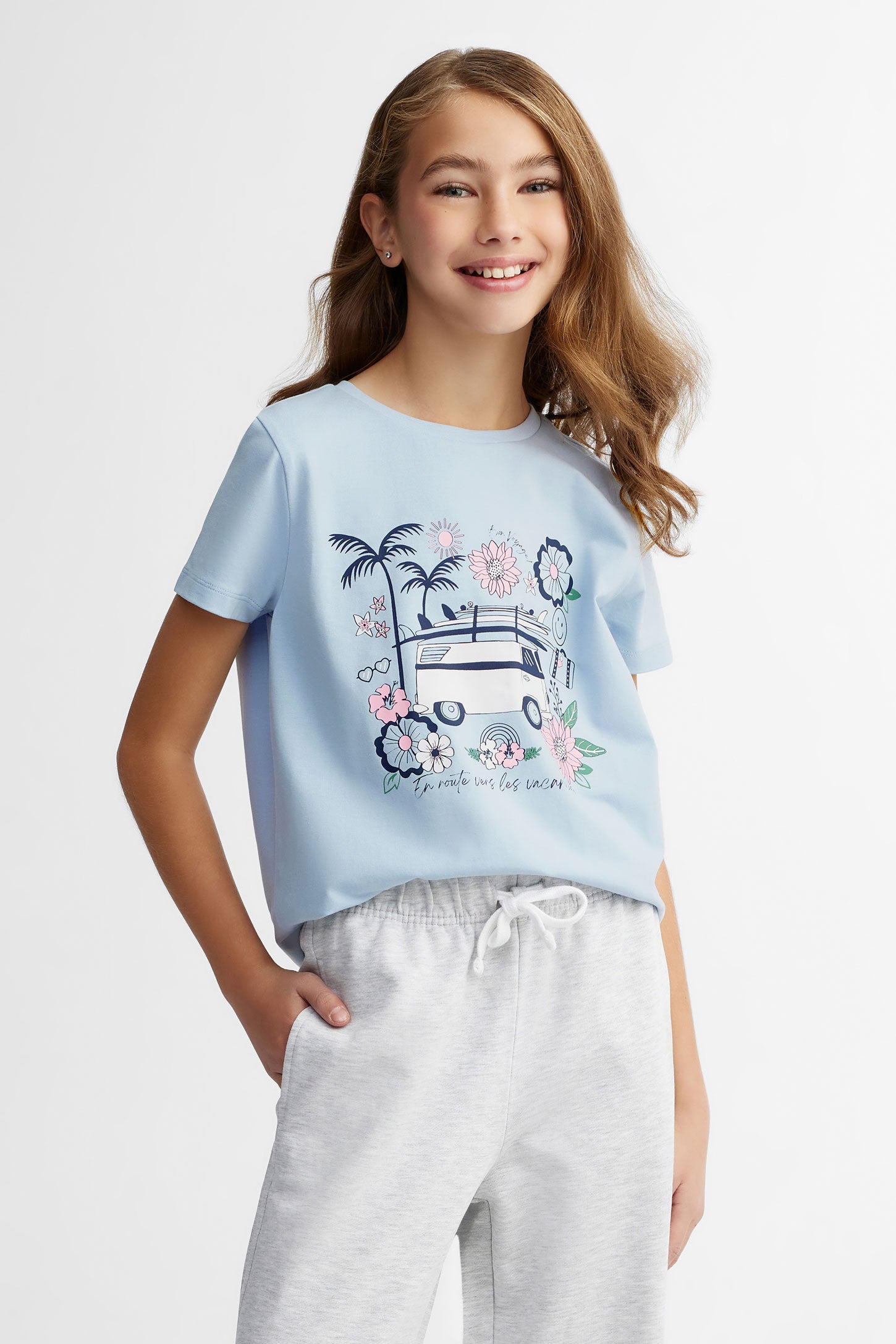 Duos futés, T-shirt imprimé coton, 2/25$ - Ado fille && BLEU PALE