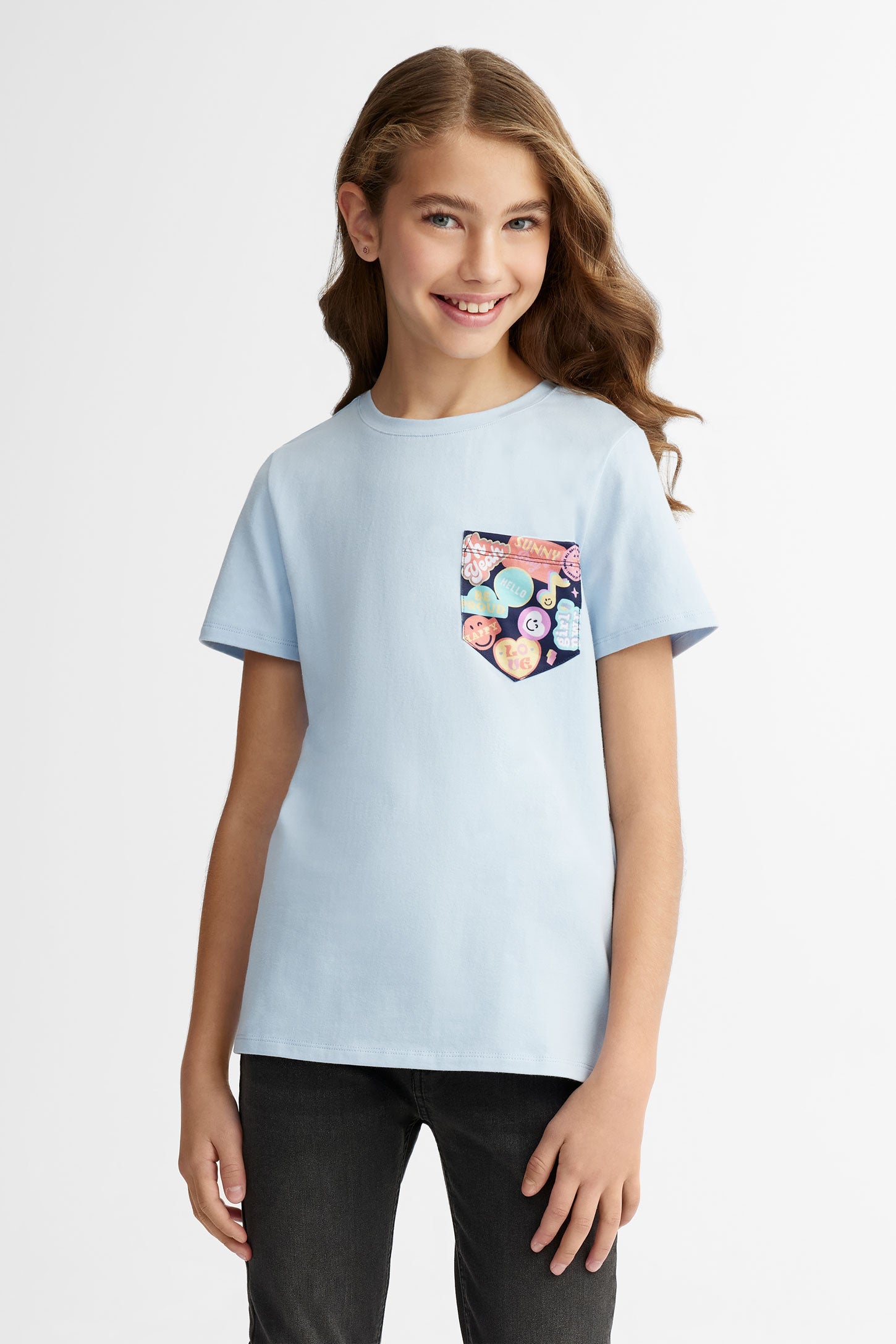 Duos futés, T-shirt à poche en coton, 2/25$ - Ado fille && BLEU PALE