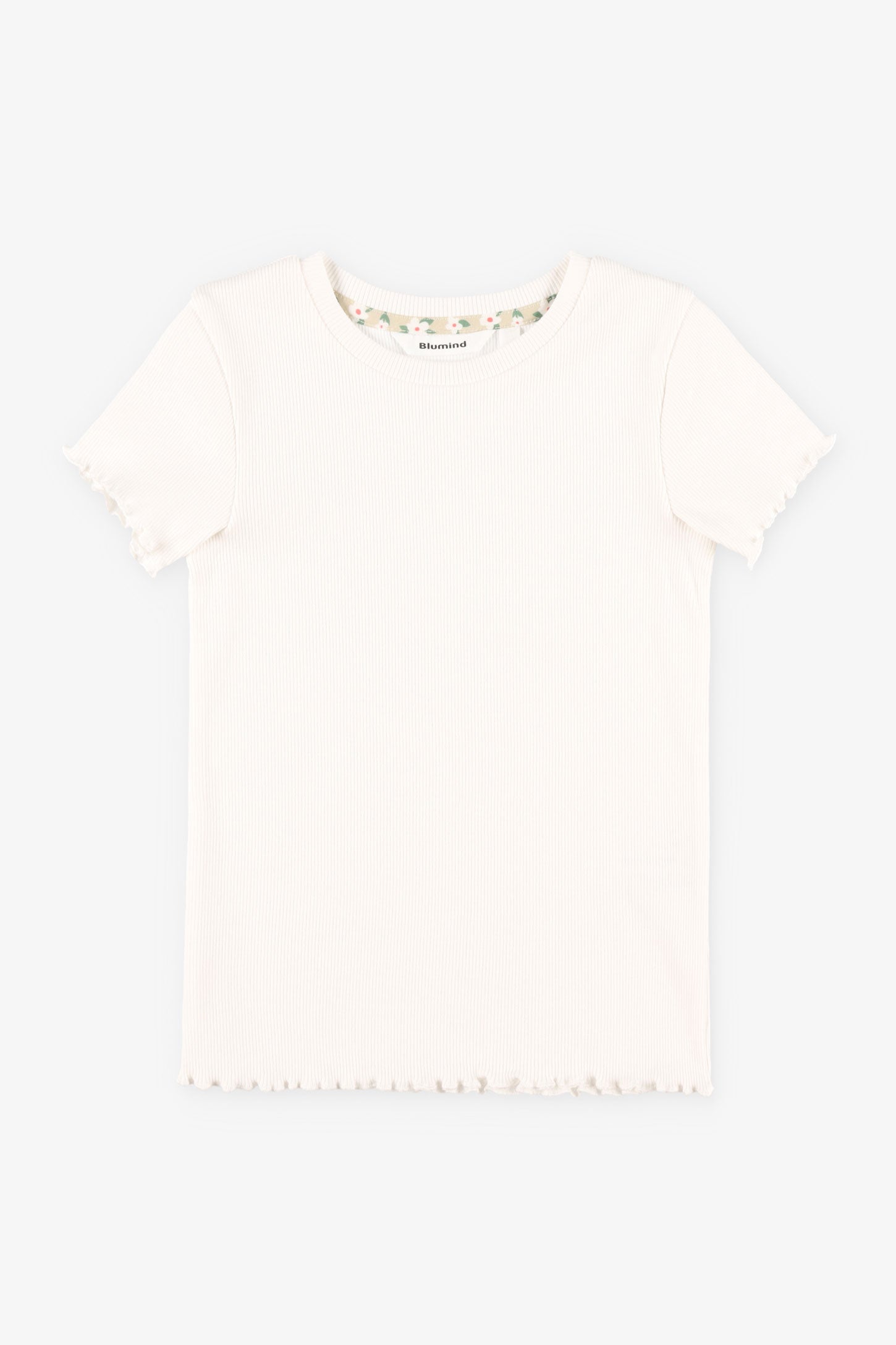 T-shirt côtelé finitions laitue - Enfant fille && BLANC