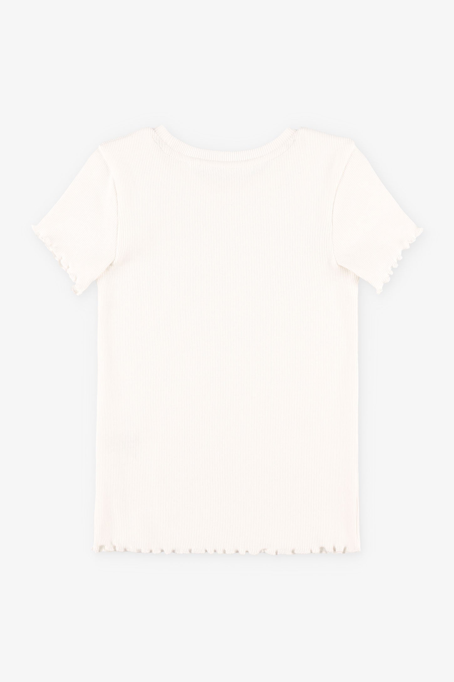 T-shirt côtelé finitions laitue - Enfant fille && BLANC