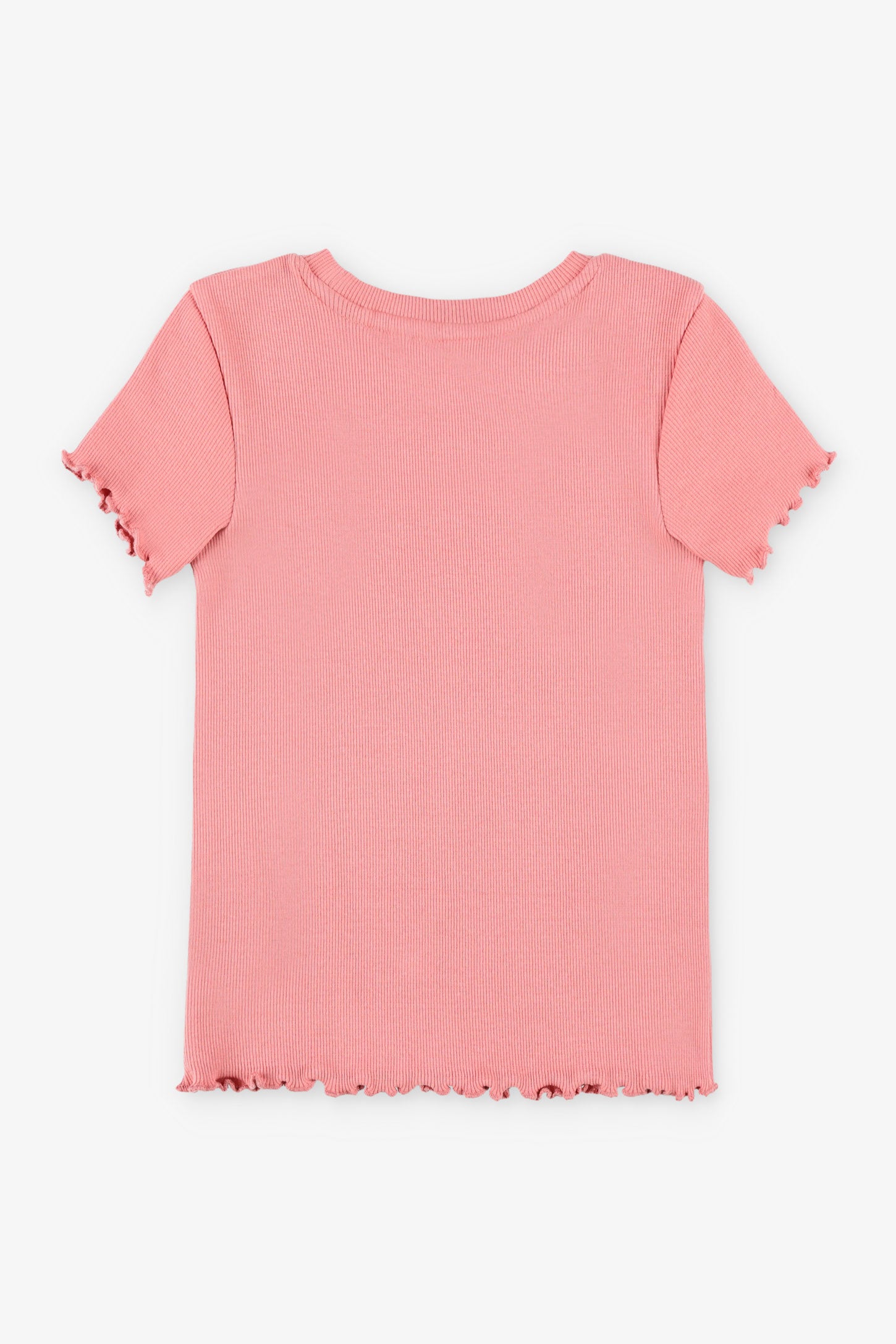 T-shirt côtelé finitions laitue - Enfant fille && ROSE