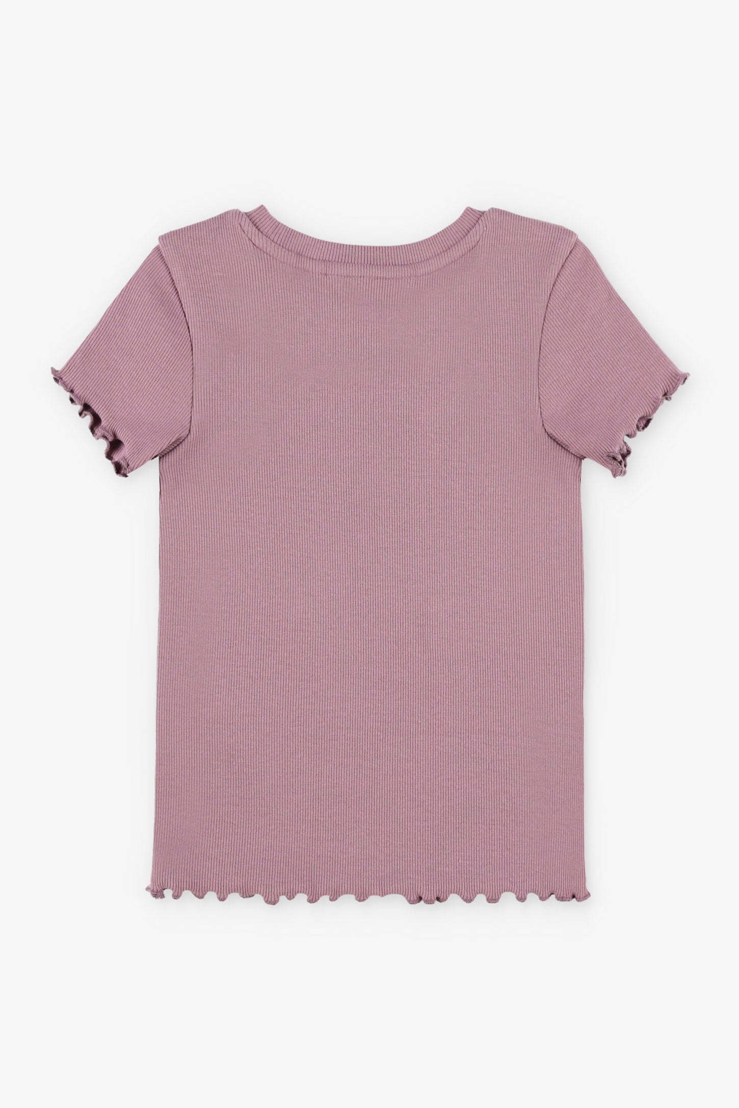 T-shirt côtelé finitions laitue - Enfant fille && MAUVE
