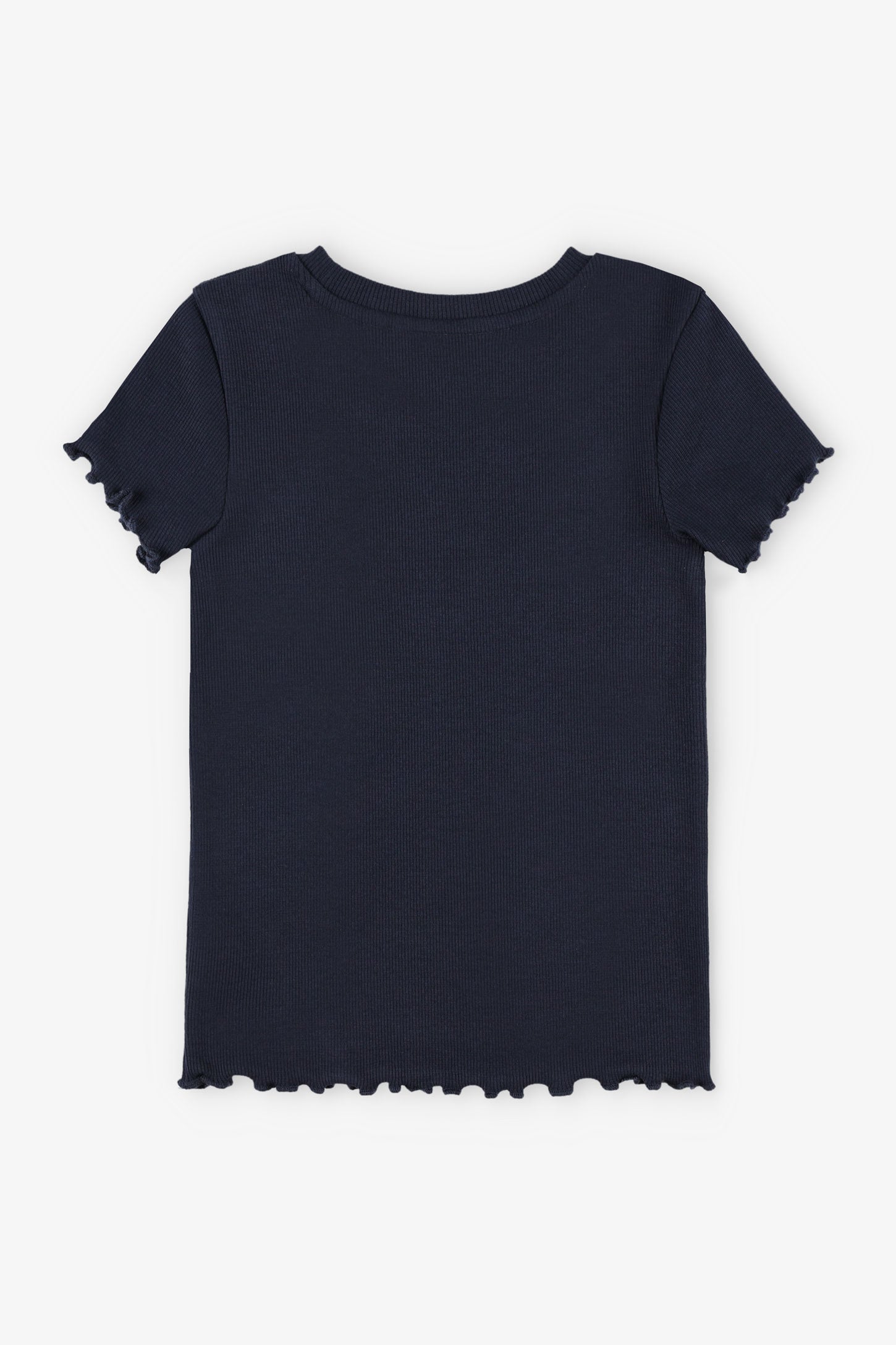 T-shirt côtelé finitions laitue - Enfant fille && MARIN