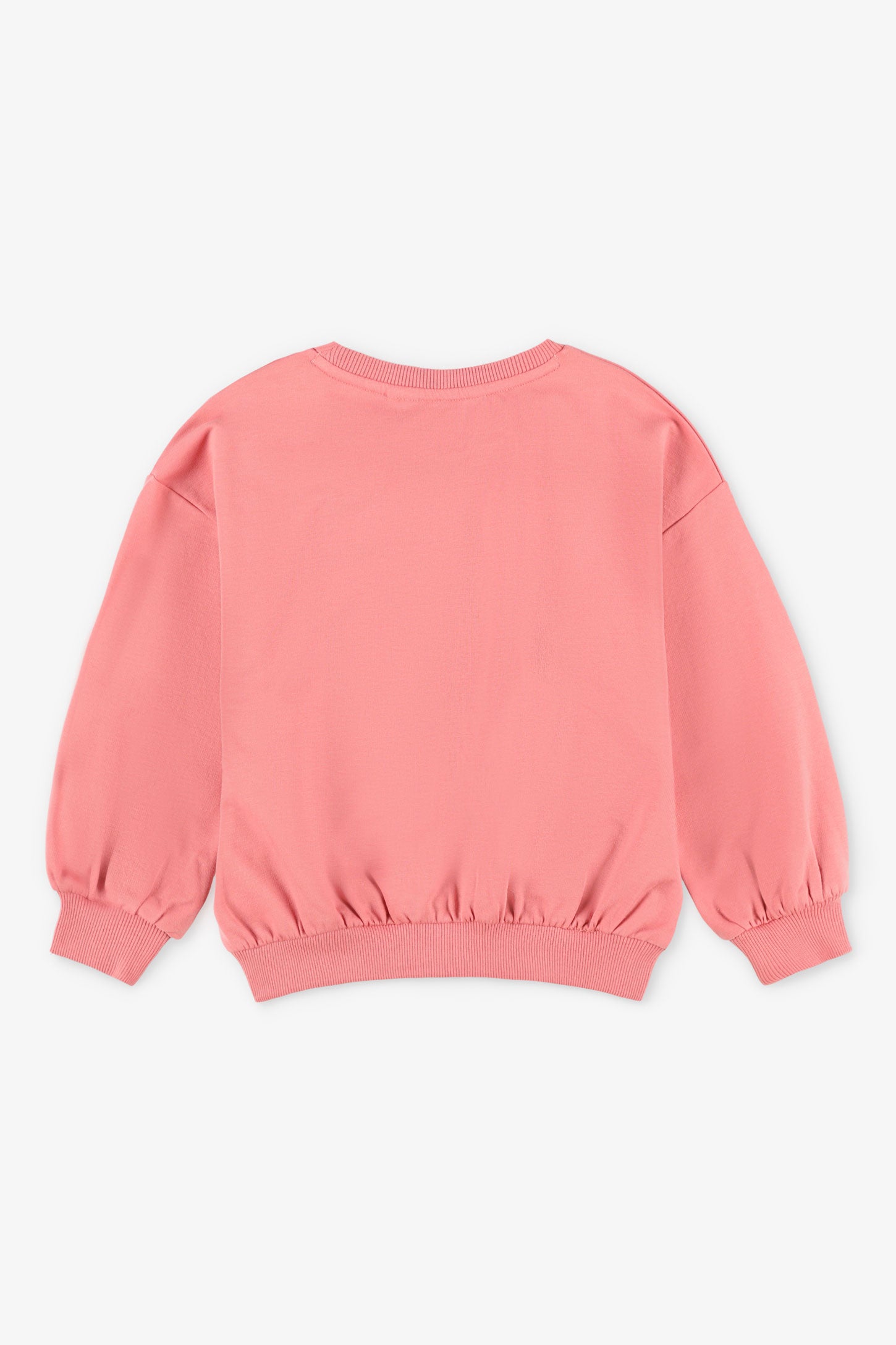 Chandail col rond manches bouffantes coton - Enfant fille && ROSE