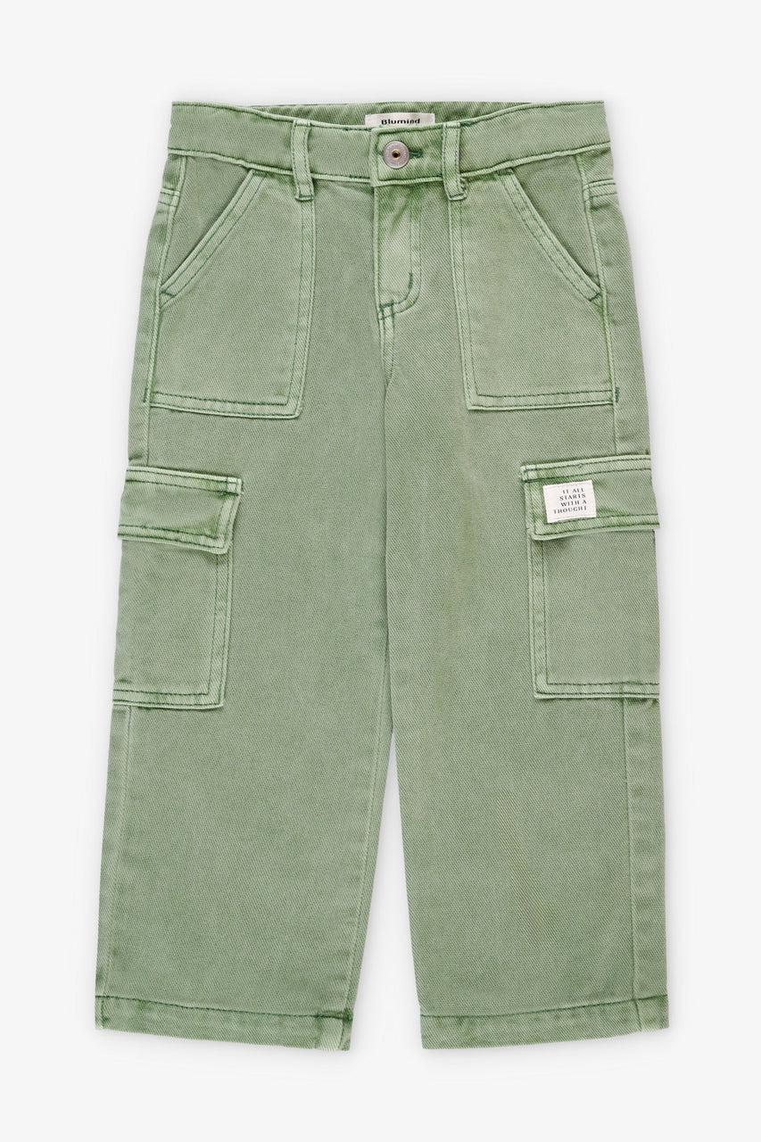 Green Cargo Pant Wide Leg Contrast Stitch