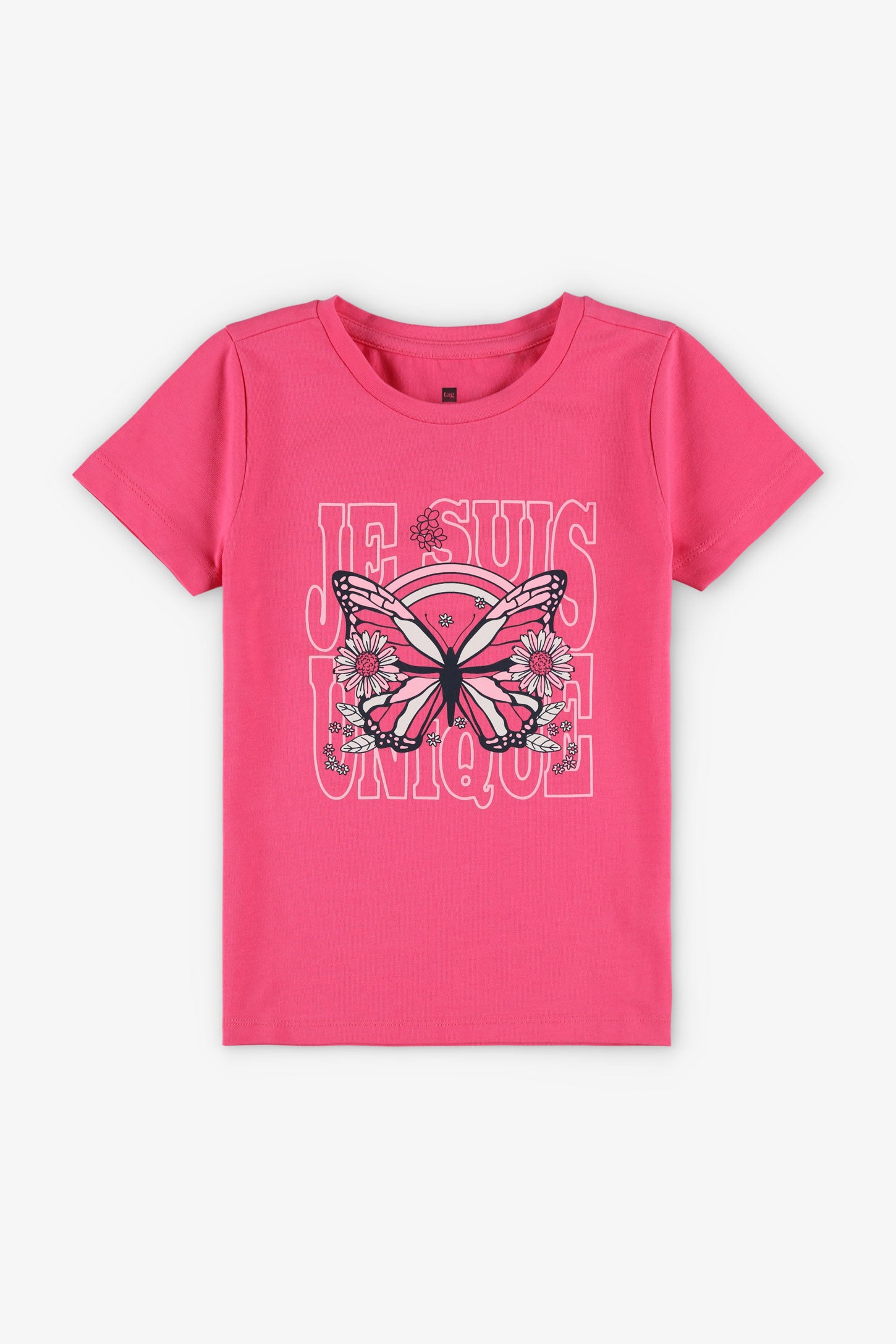 Duos futés, T-shirt imprimé en coton, 2/20$ - Enfant fille && ROSE FONCE