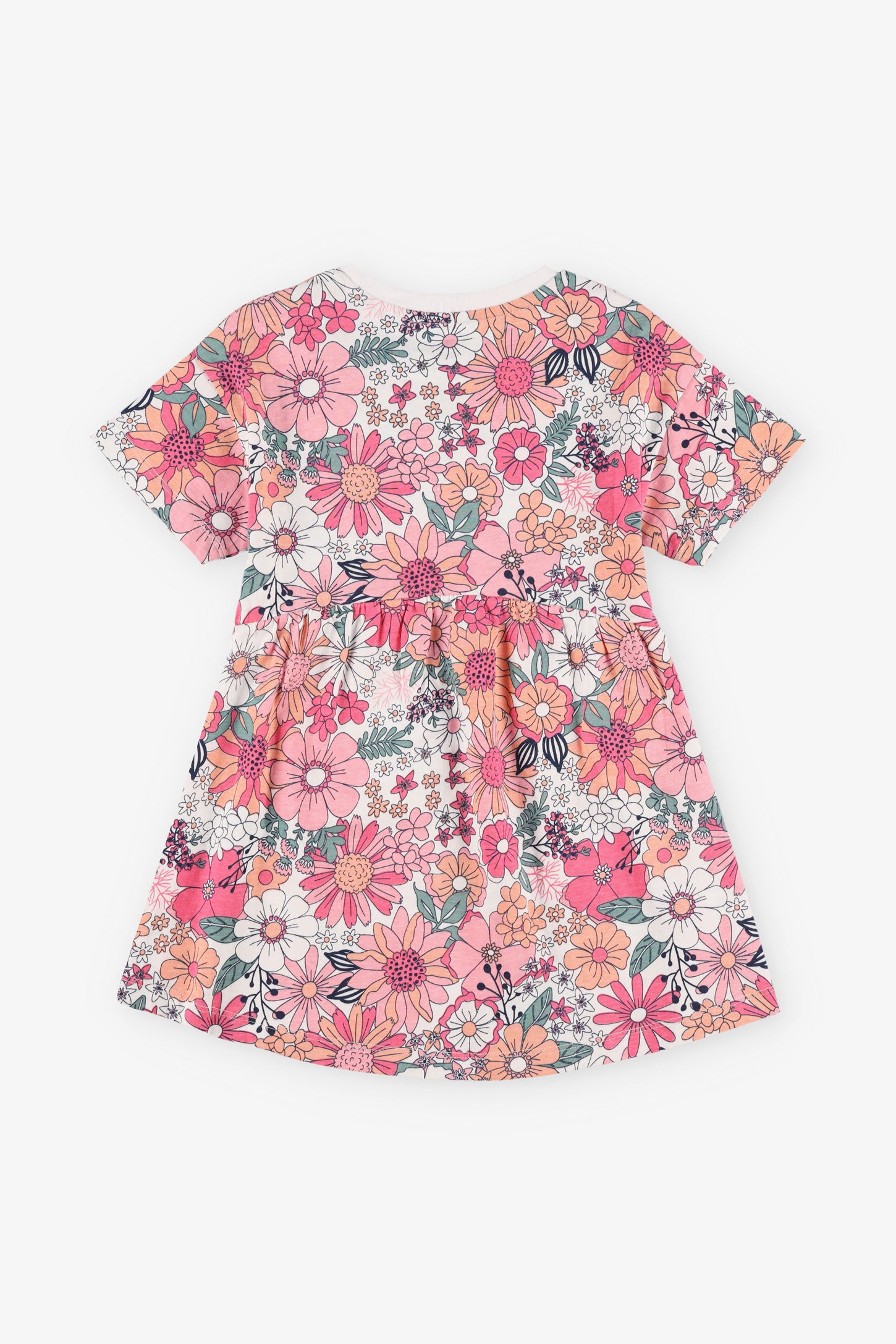 Robe manches courtes à volants coton - Enfant fille && BLANC MULTI