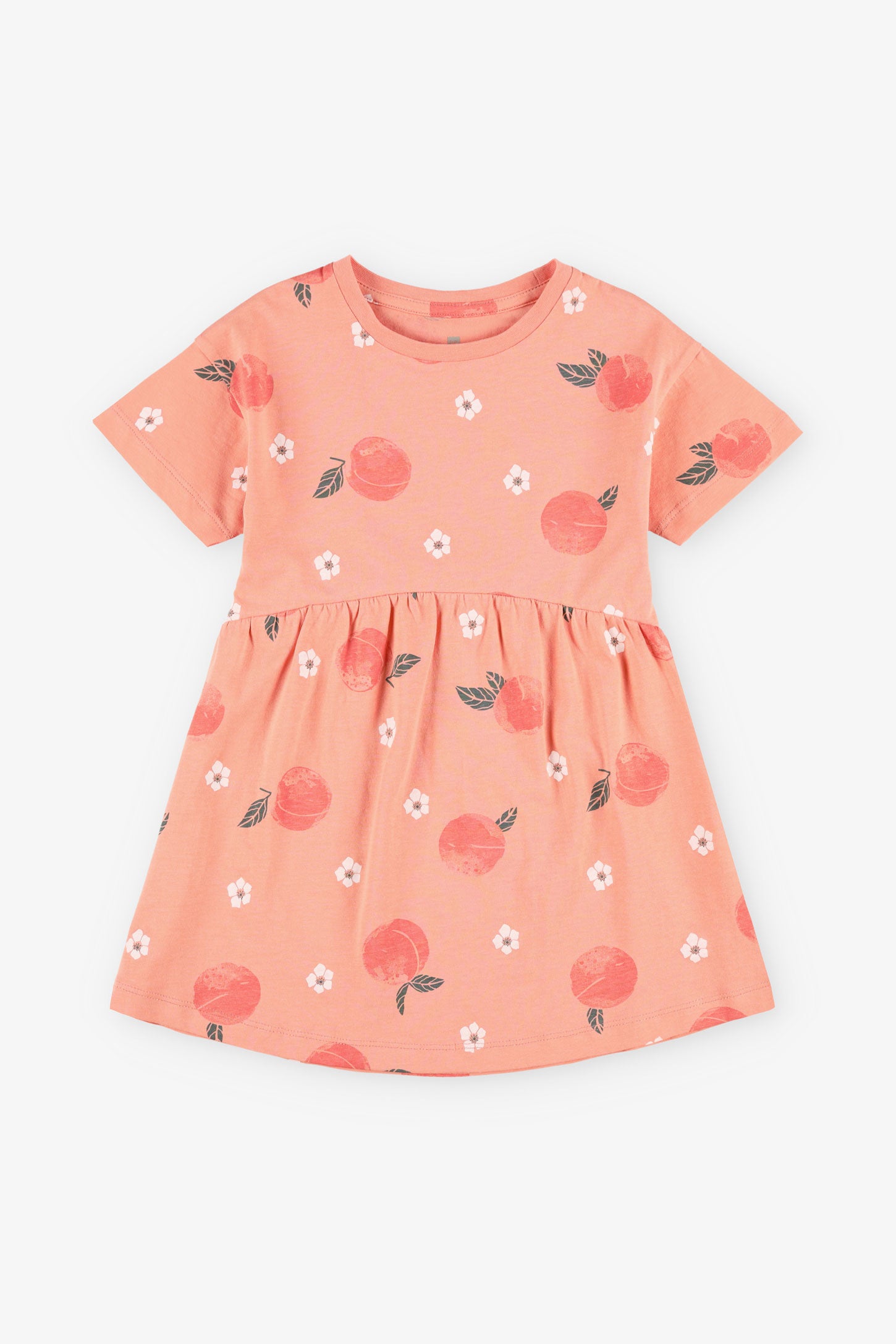 Robe manches courtes à volants coton - Enfant fille && ORANGE MULTI