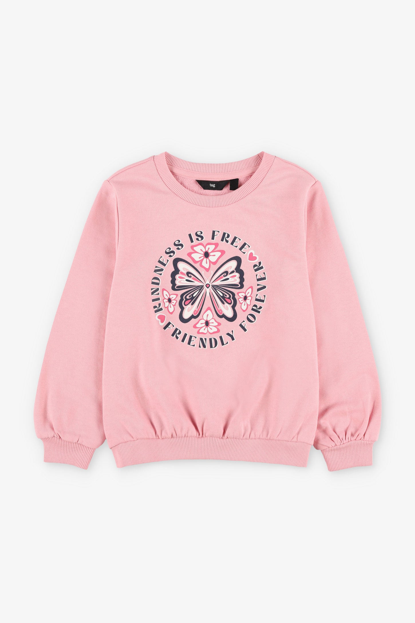 Chandail col rond coton ouaté - Enfant fille && ROSE PALE