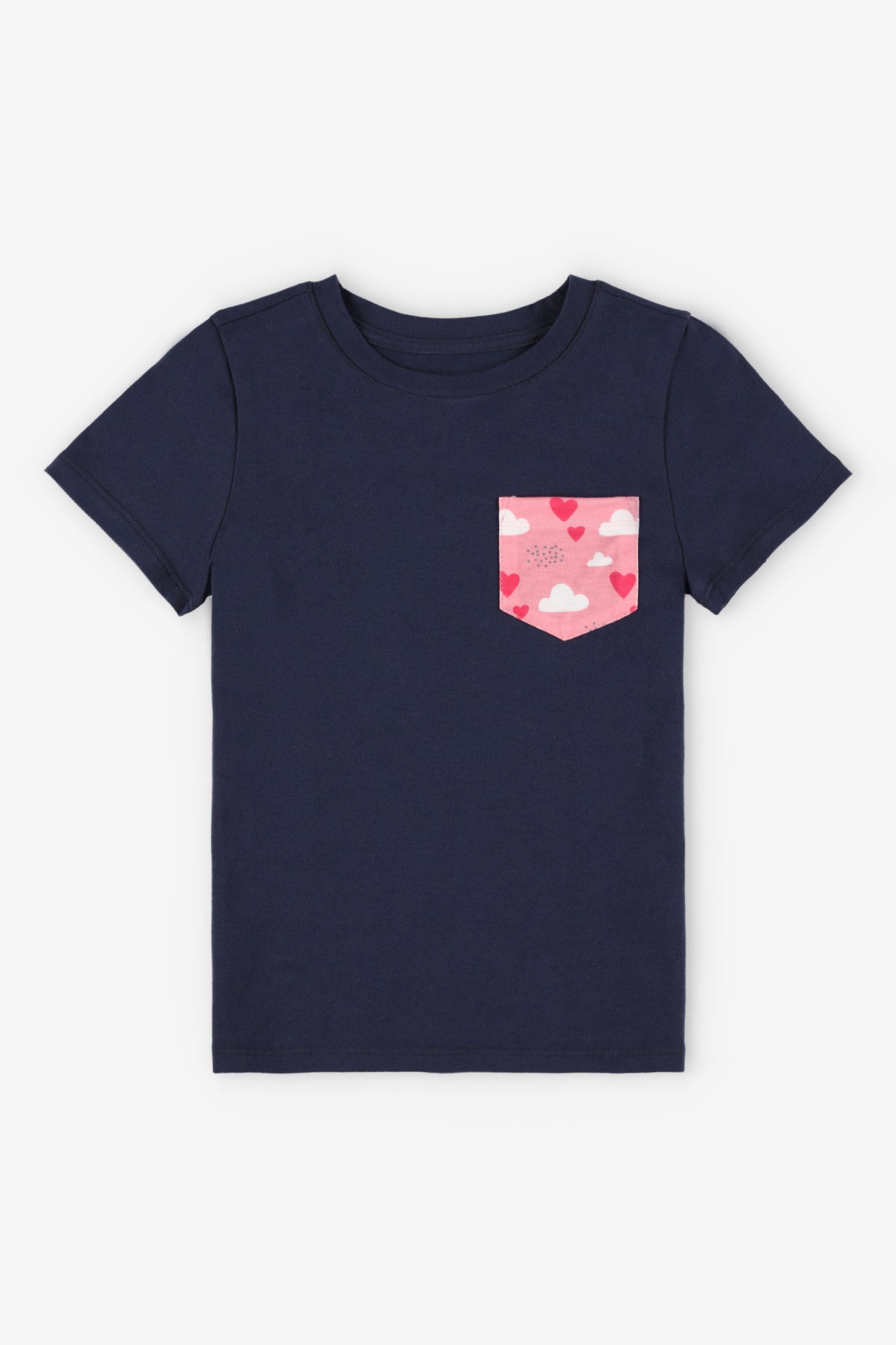 Duos futés, T-shirt à poche en coton, 2/20$ - Enfant fille && BLEU MARINE