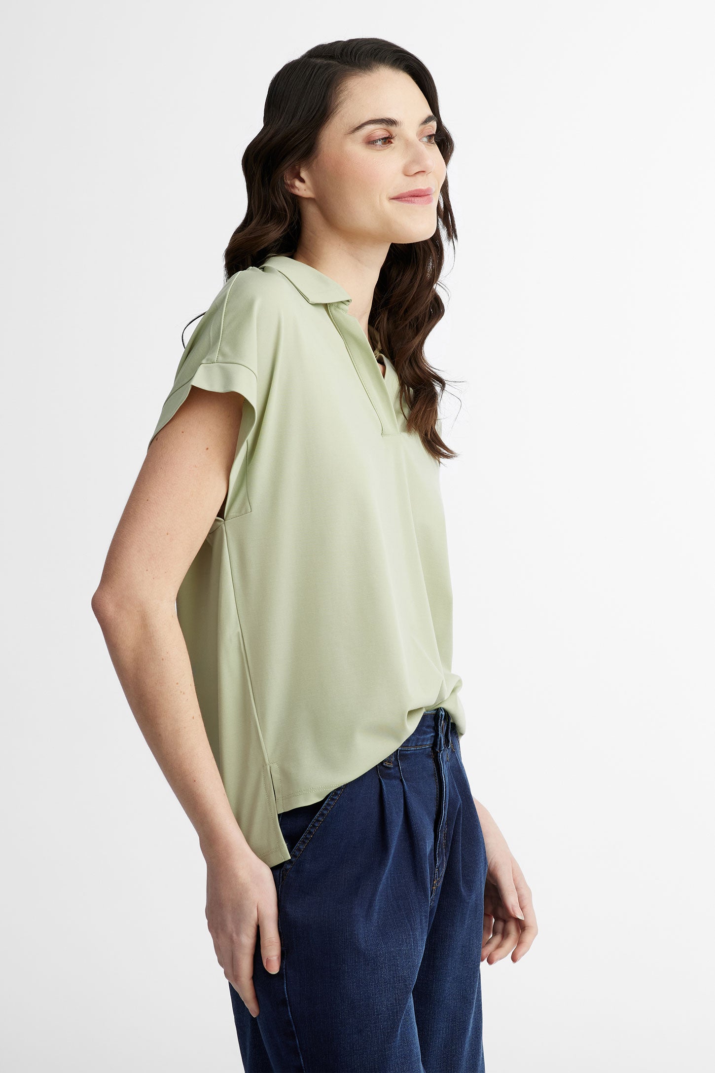 T-shirt col à revers - Femme && VERT