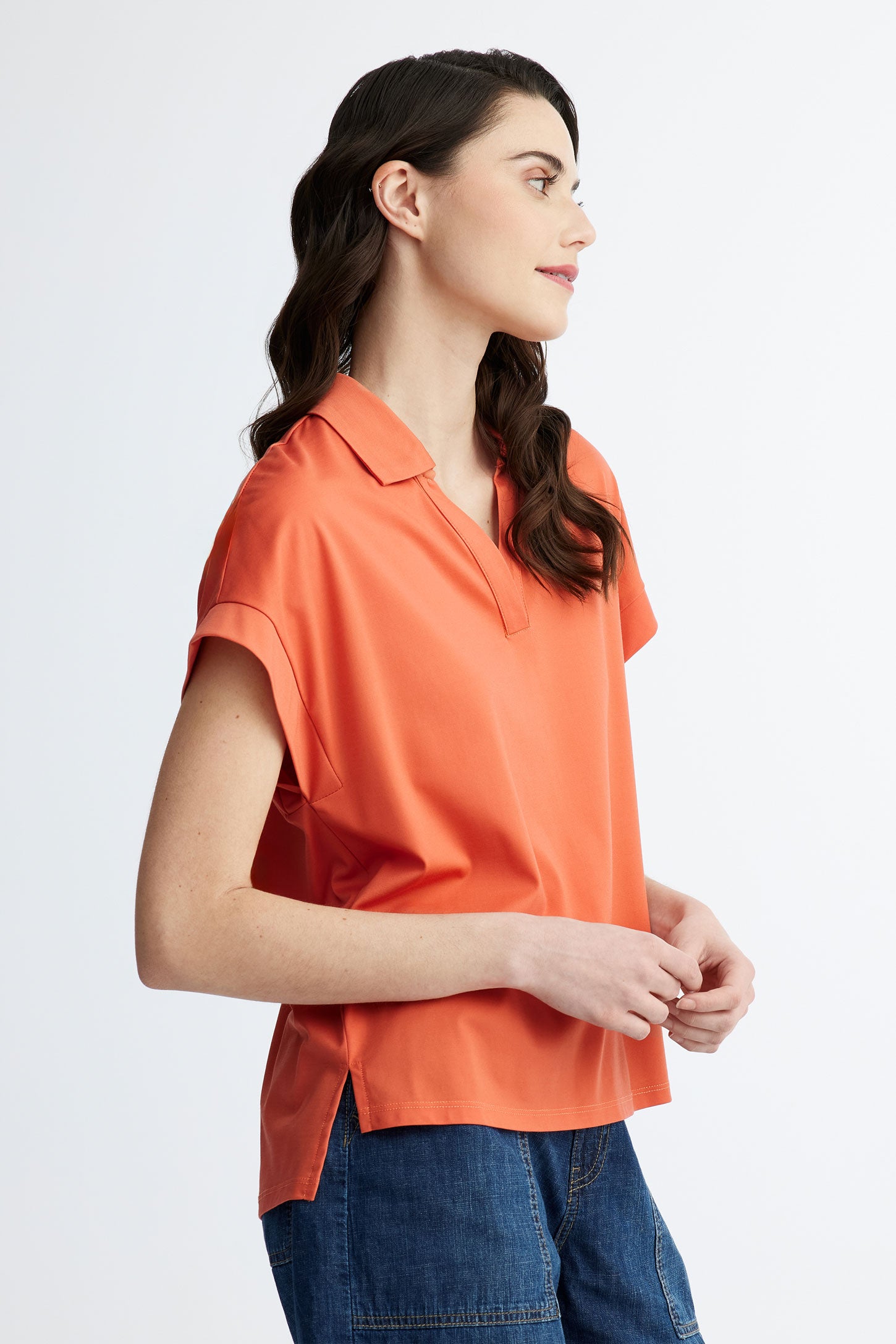 T-shirt col à revers - Femme && ORANGE