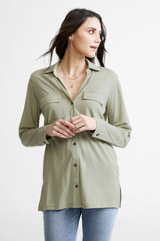 Chemiser manches longues à languette - Femme && VERT