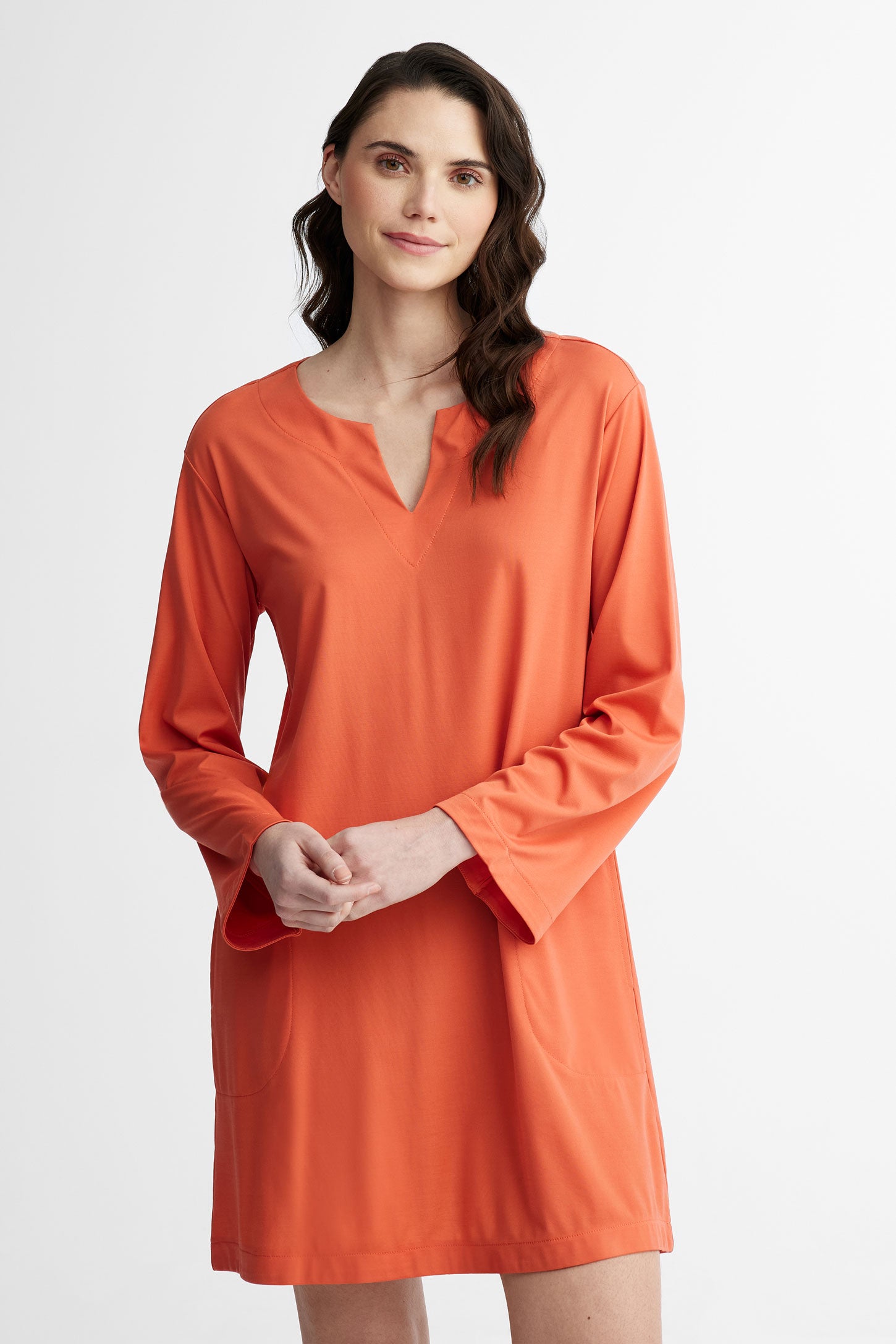 Robe encolure tunisienne manches évasées - Femme && ORANGE