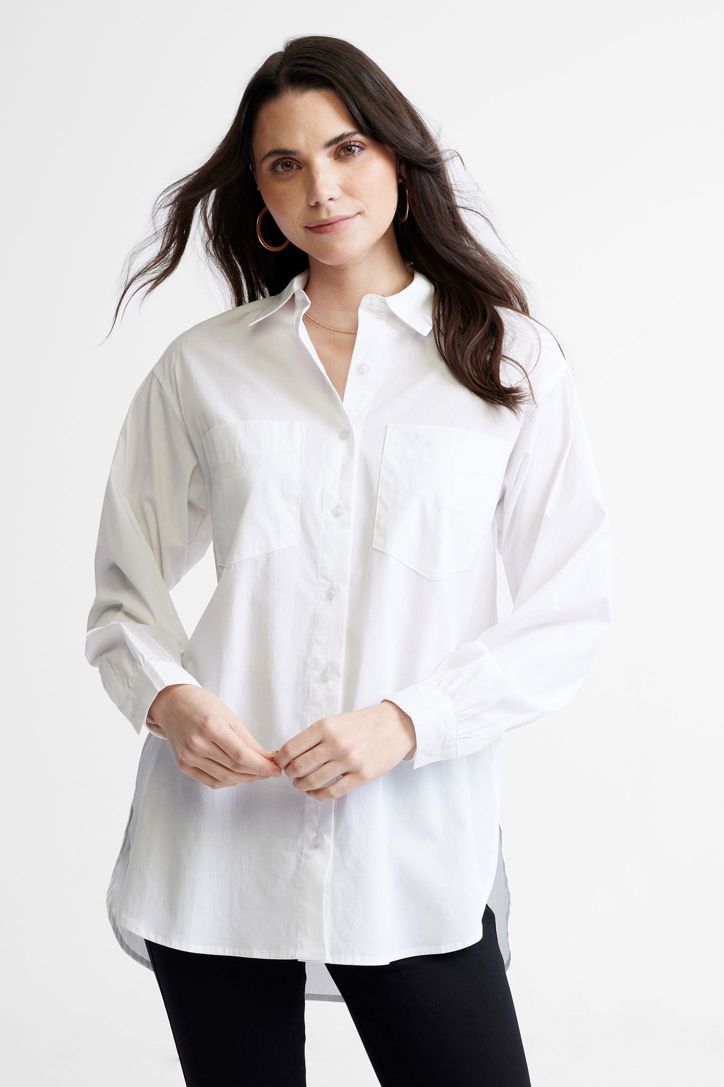 Chemisier coupe garçonne en coton - Femme && BLANC