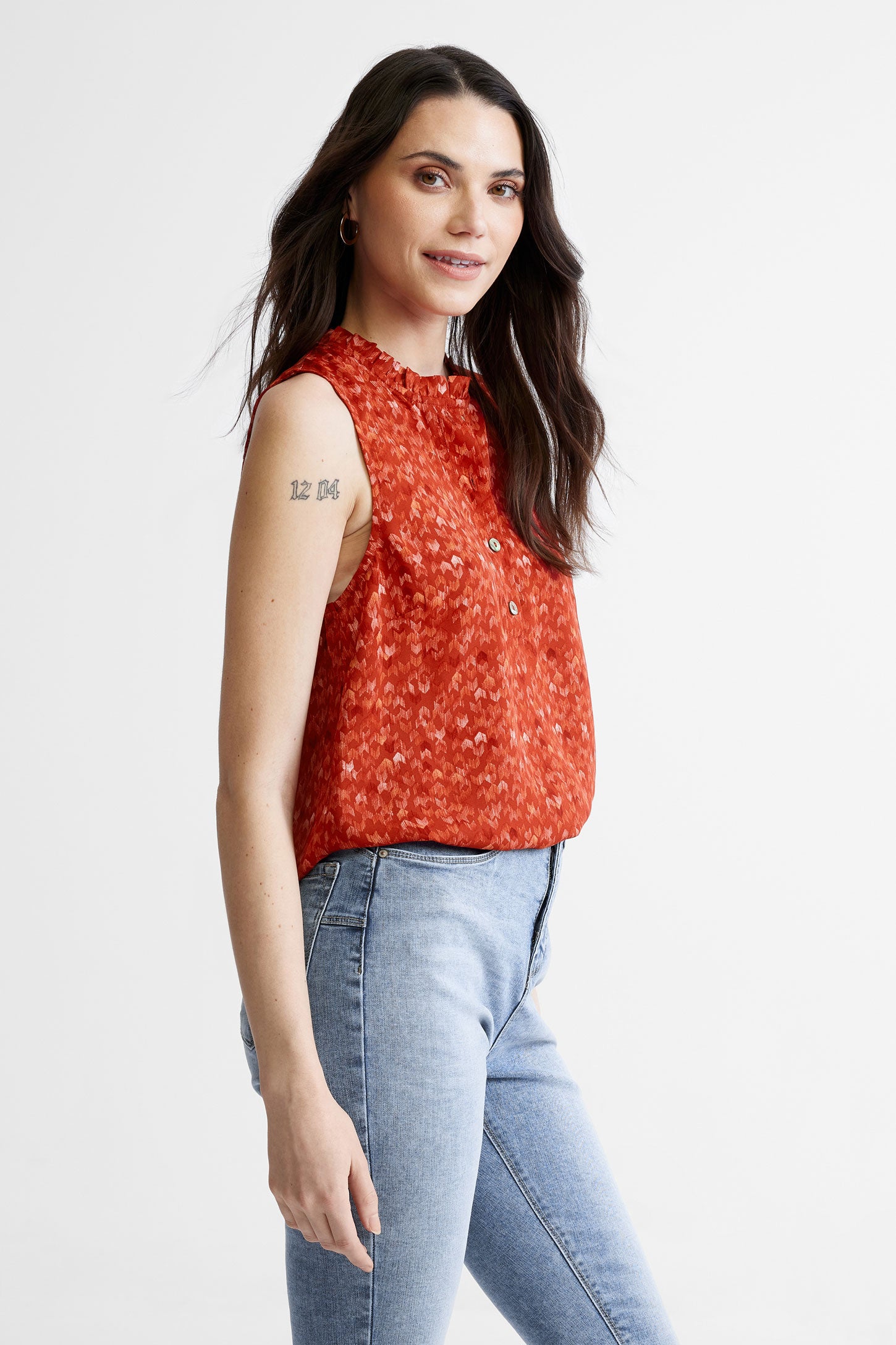 Chemisier sans manches imprimé floral - Femme && ROUGE/MULTI