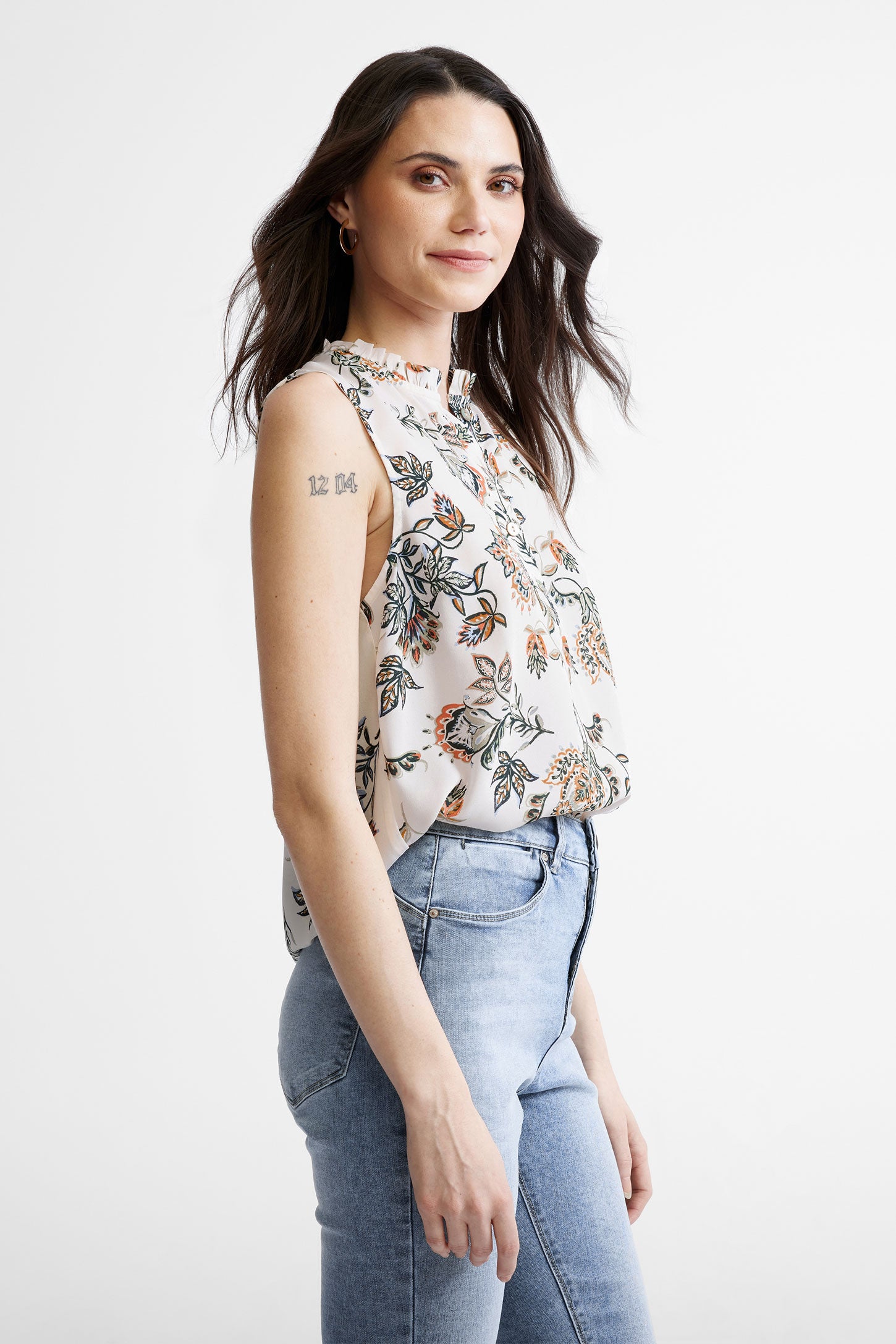 Chemisier sans manches imprimé floral - Femme && IVOIRE/MULTI