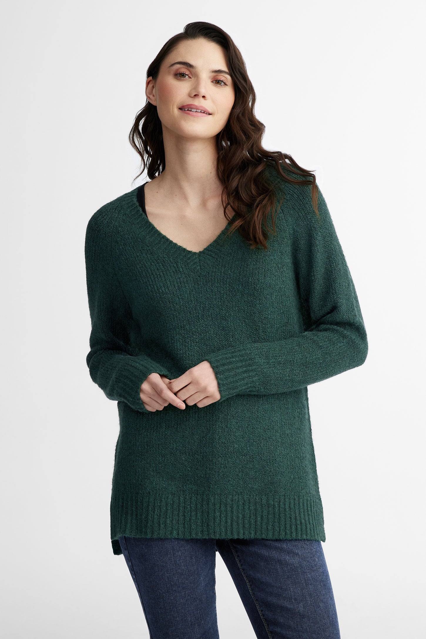 Chandail col en V en tricot - Femme && VERT/MULTI