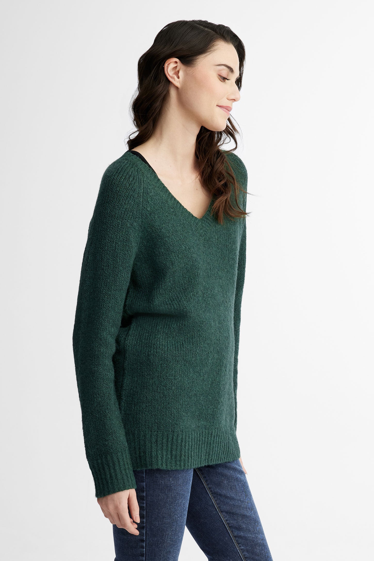 Chandail col en V en tricot - Femme && VERT/MULTI