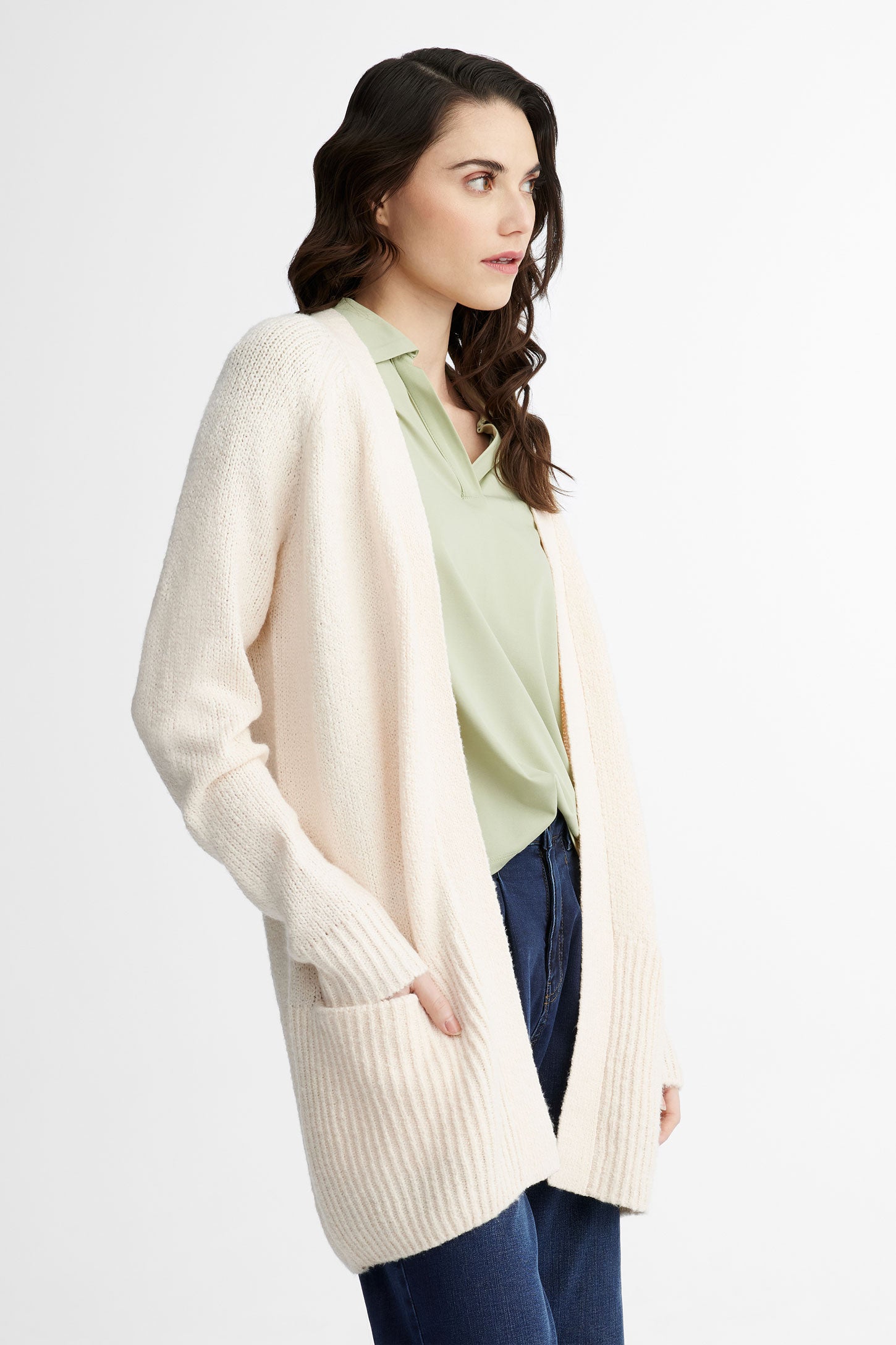 Cardigan en tricot en polyester recyclé - Femme && BEIGE/MULTI