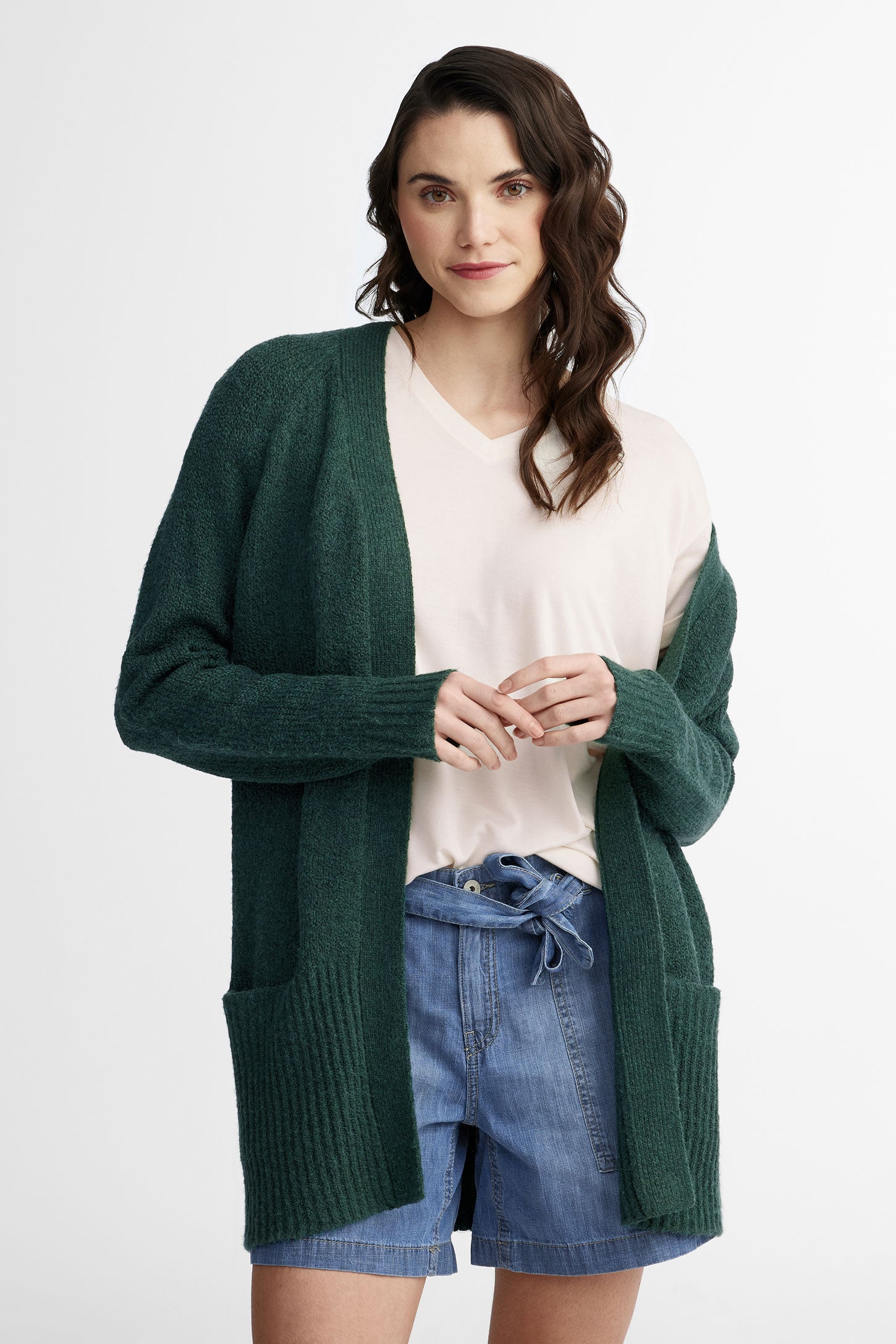 Cardigan en tricot en polyester recyclé - Femme && VERT/MULTI