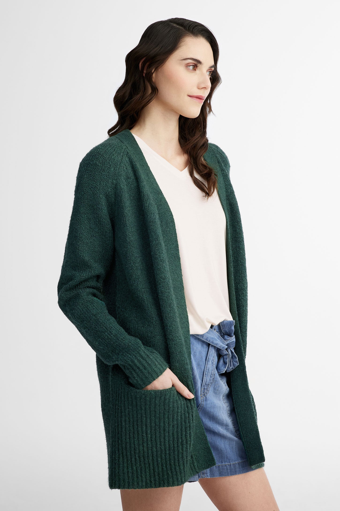 Cardigan en tricot en polyester recyclé - Femme && VERT/MULTI