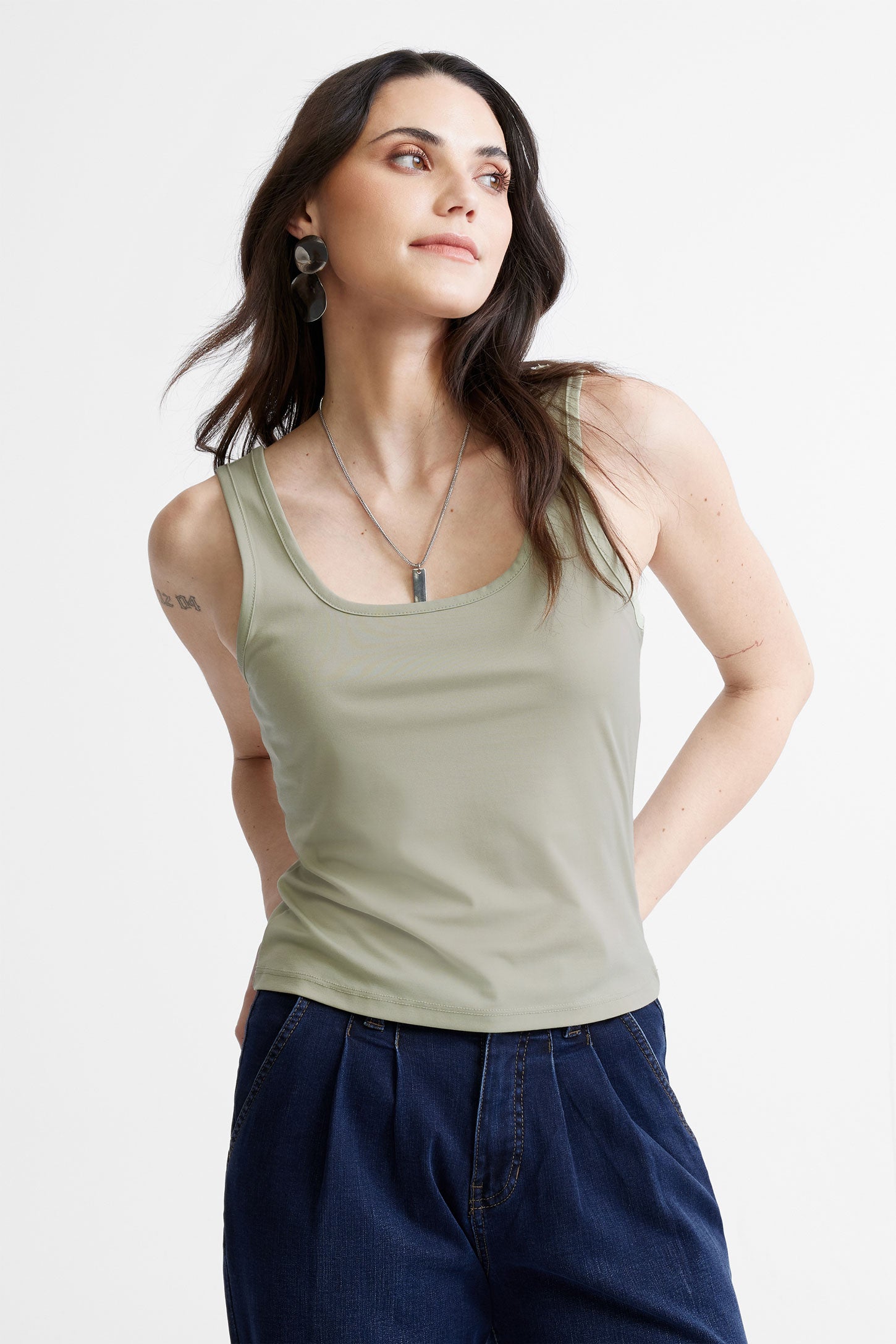 Camisole col carré coupe semi-ajustée - Femme && VERT