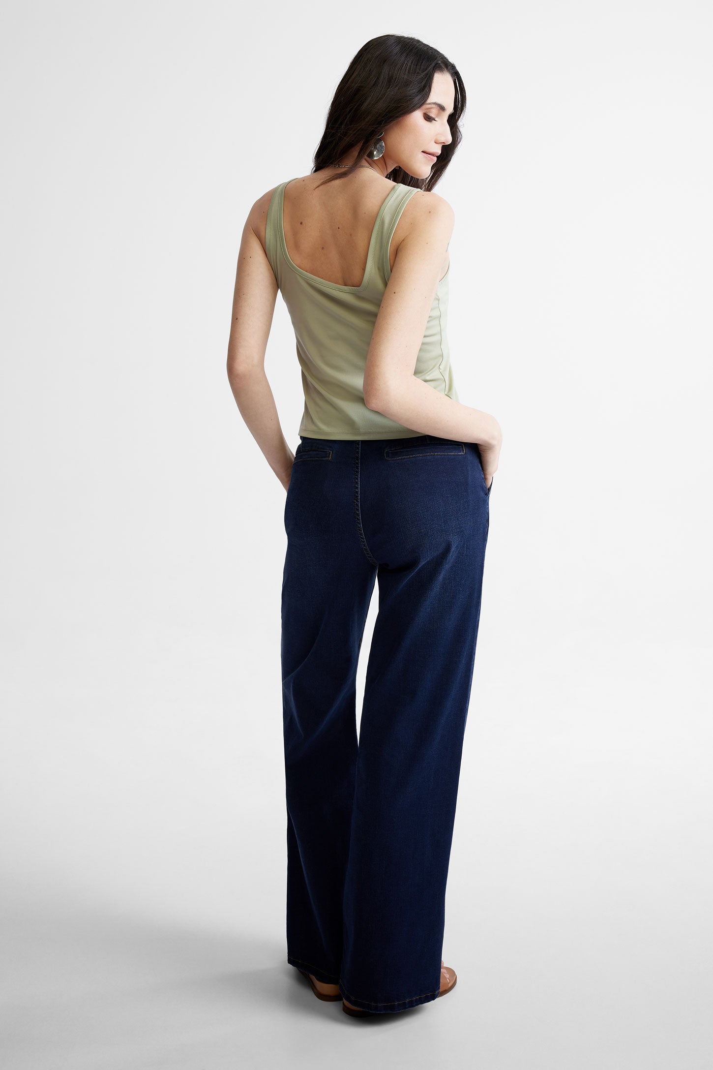 Camisole col carré coupe semi-ajustée - Femme && VERT